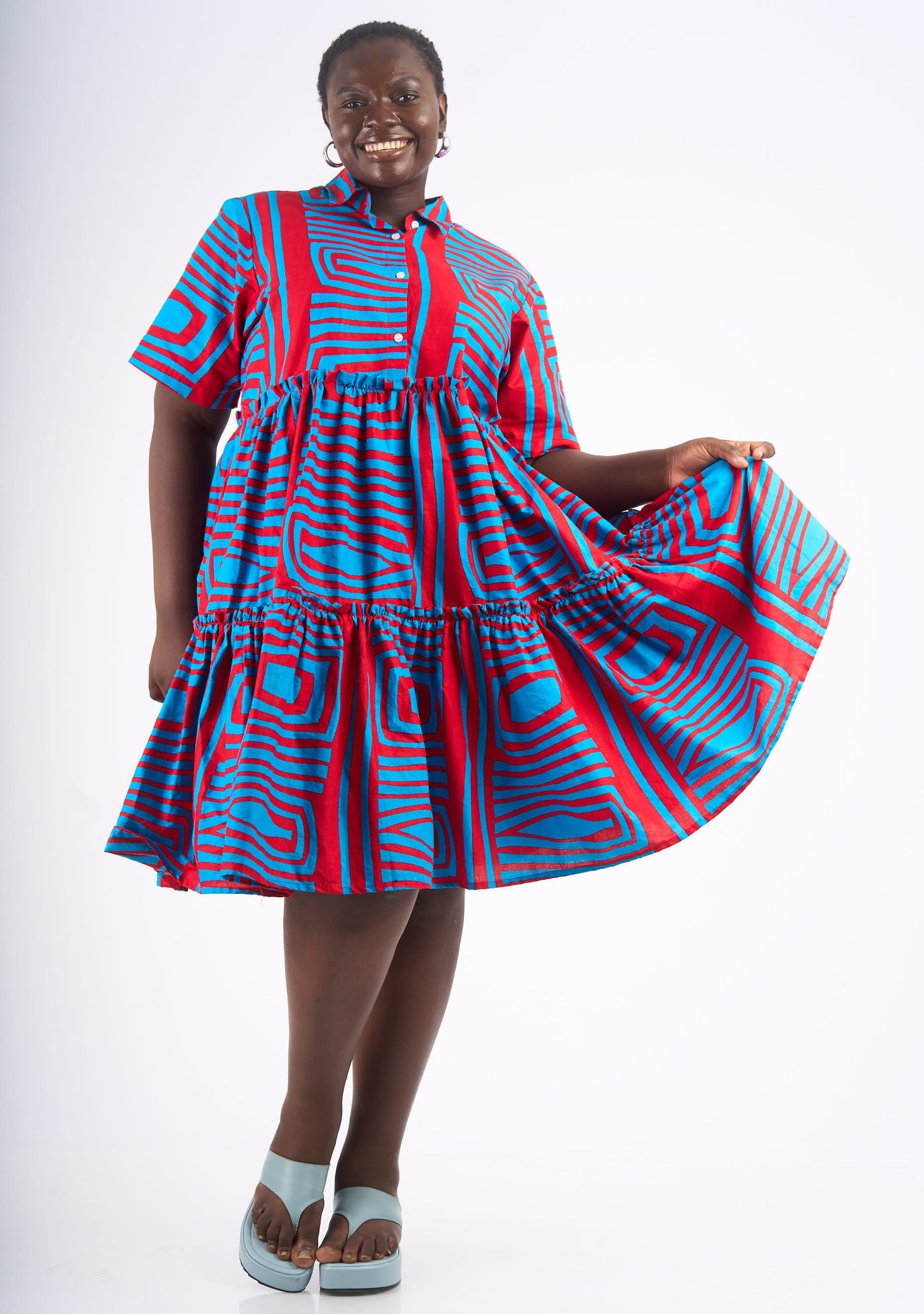 YEVU Women - Dress Tiered Shirt Dress - Monochrome New Wave