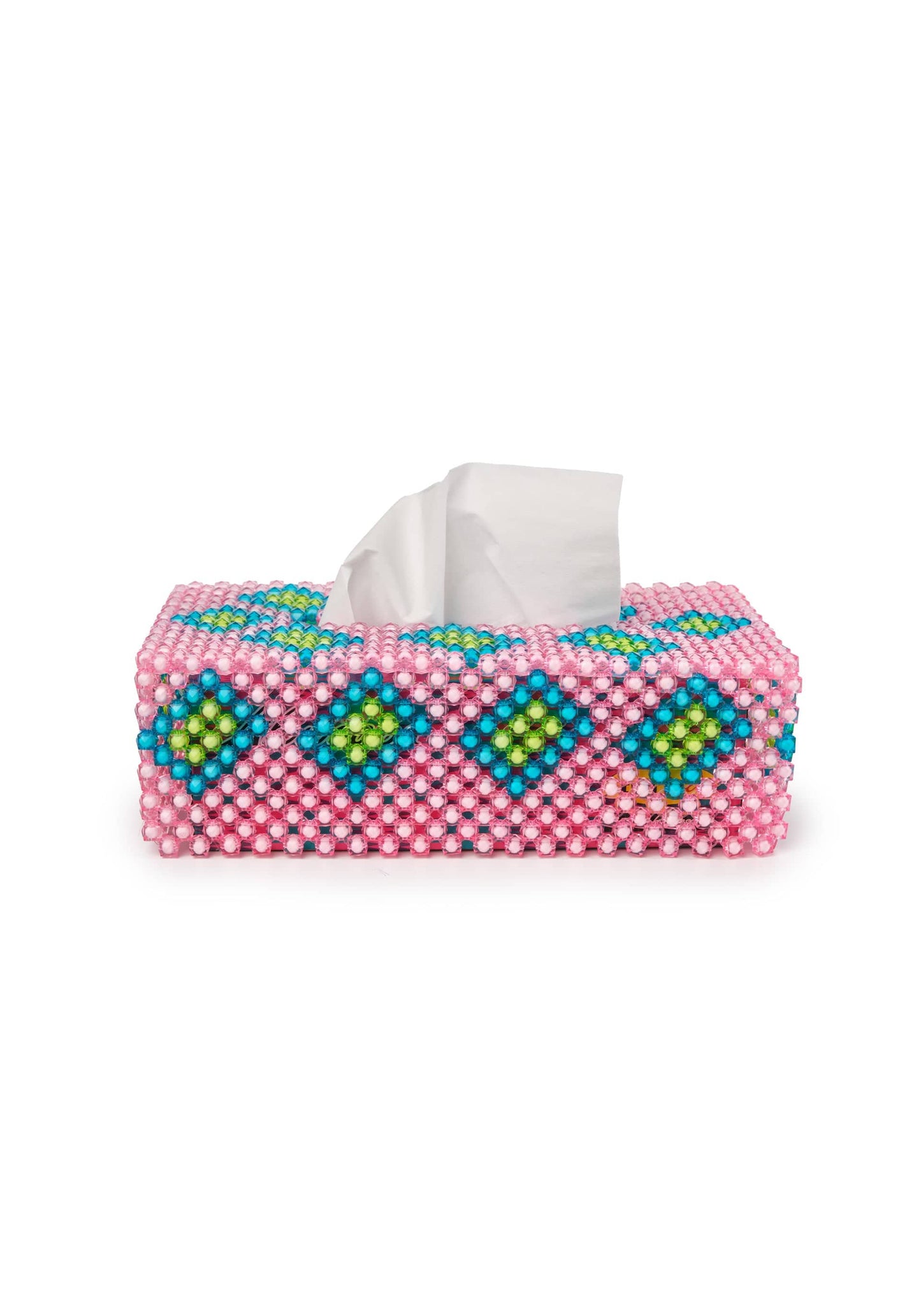 YEVU Homewares Beaded Tissue Box Cover - Pink with Green