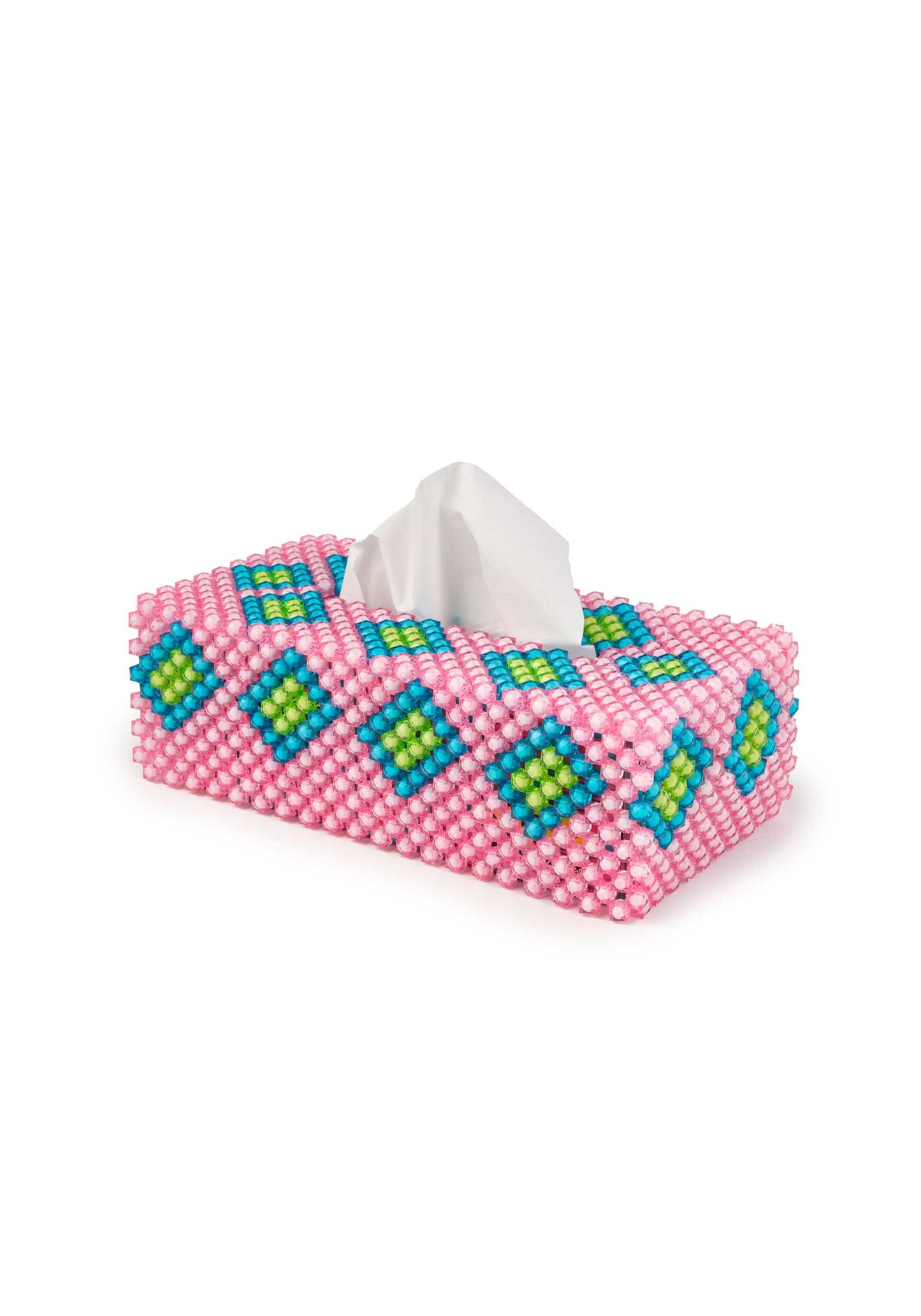 YEVU Homewares Beaded Tissue Box Cover - Pink with Green