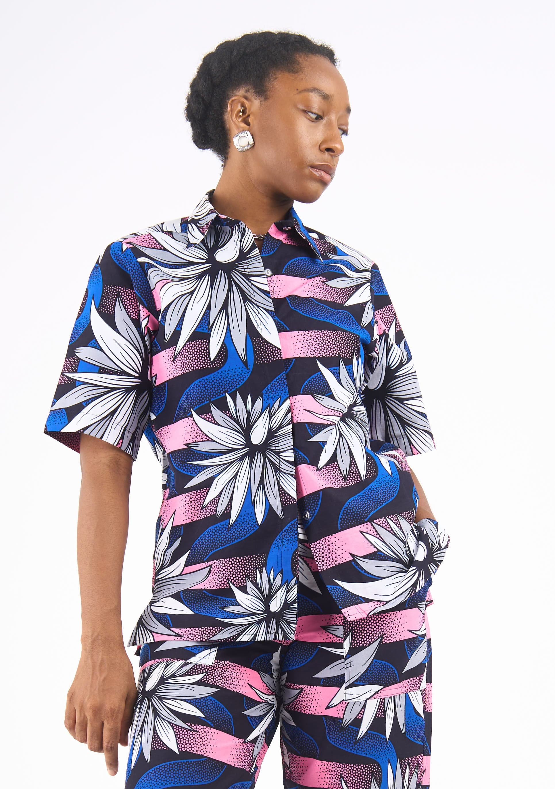 YEVU Women - Top Button Down Shirt - Full Bloom