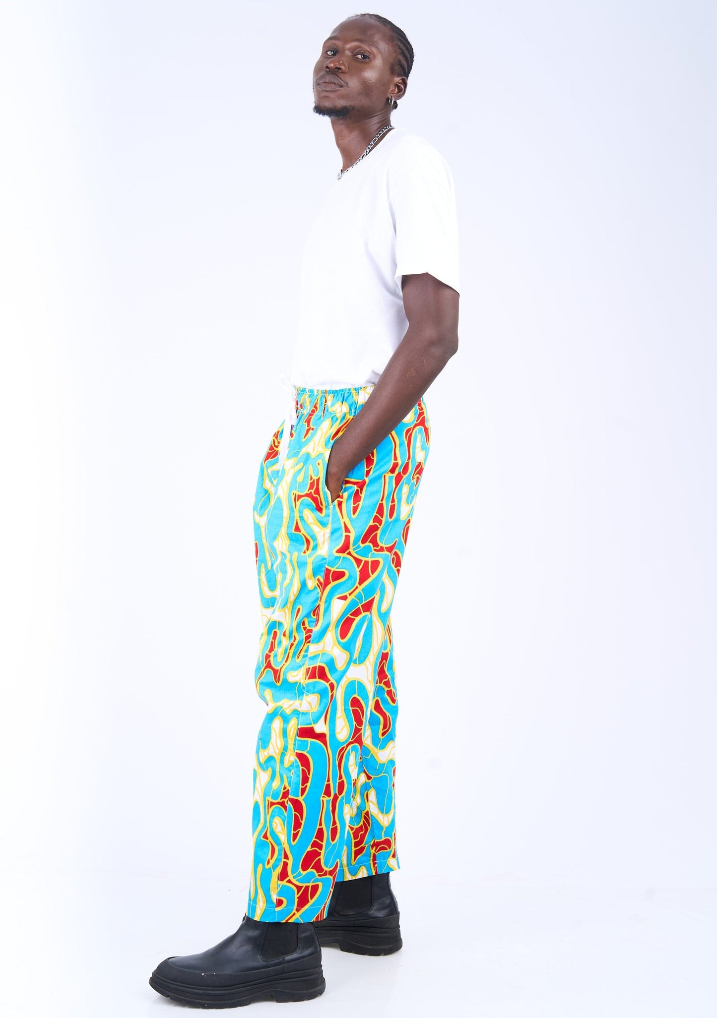 YEVU Men - Trousers Drawstring Pant - Maps New Wave