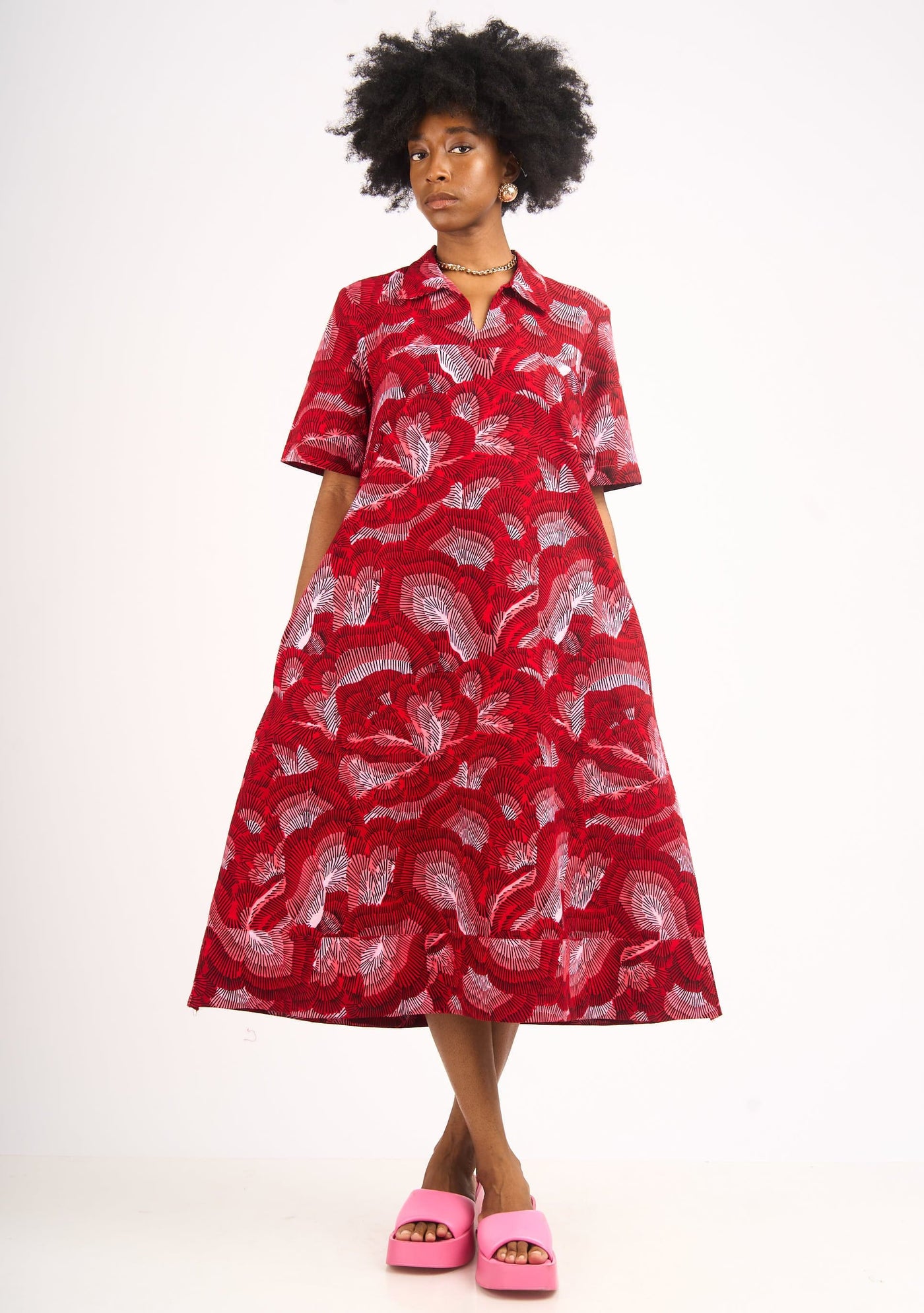 YEVU Women - Dress Easy Midi - Red Feathers