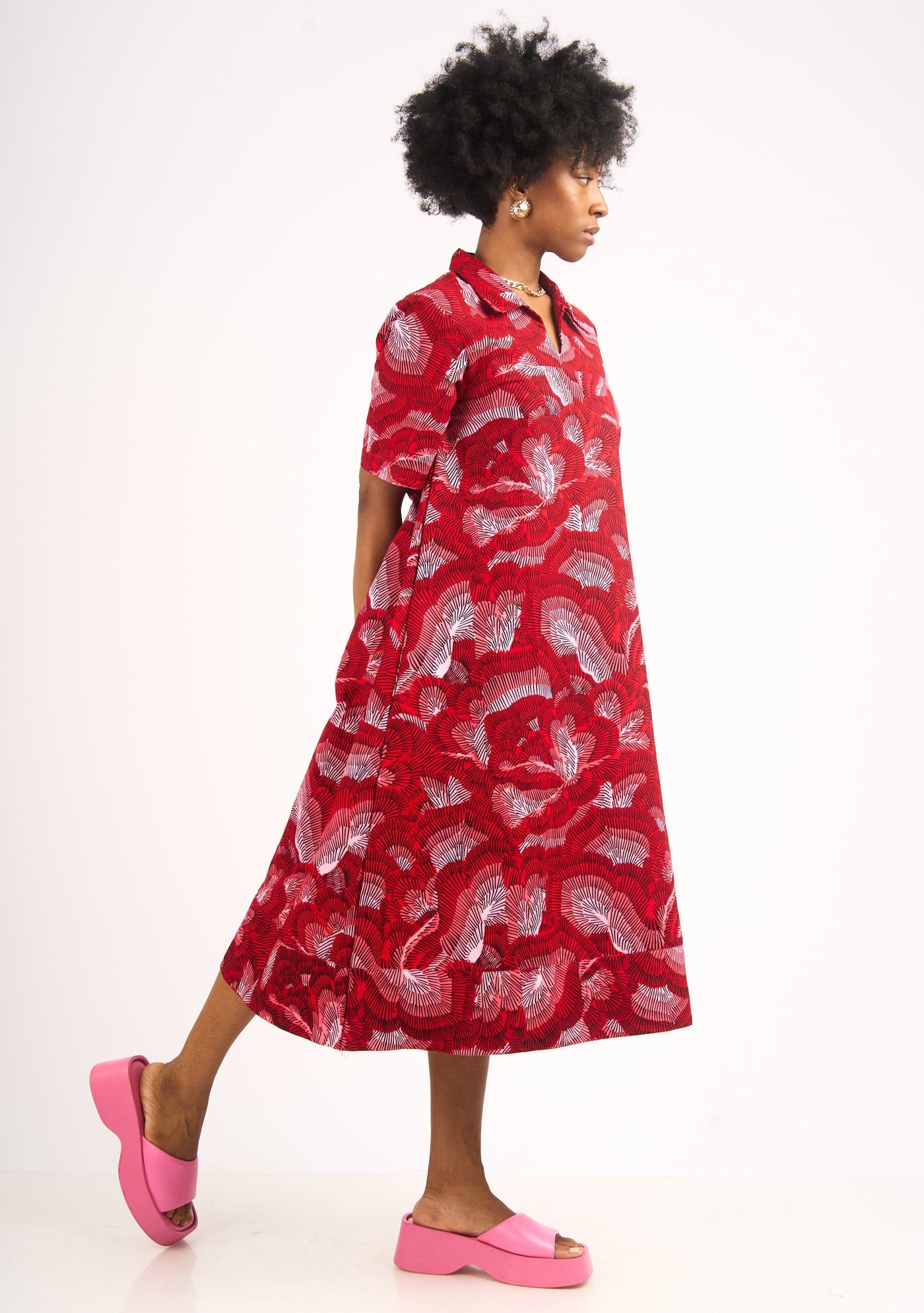 YEVU Women - Dress Easy Midi - Red Feathers