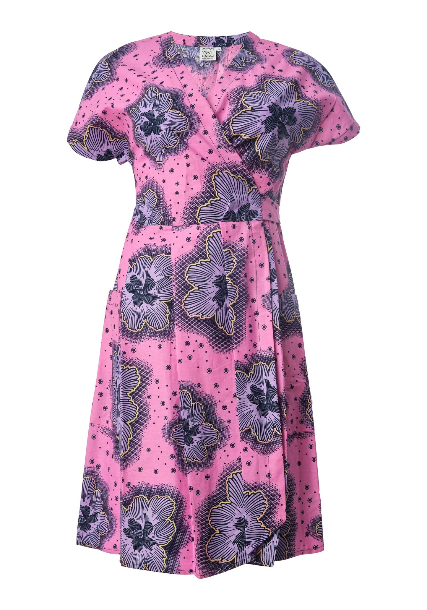 YEVU Women - Dress Half Length Wrap Dress - Purple Flowers