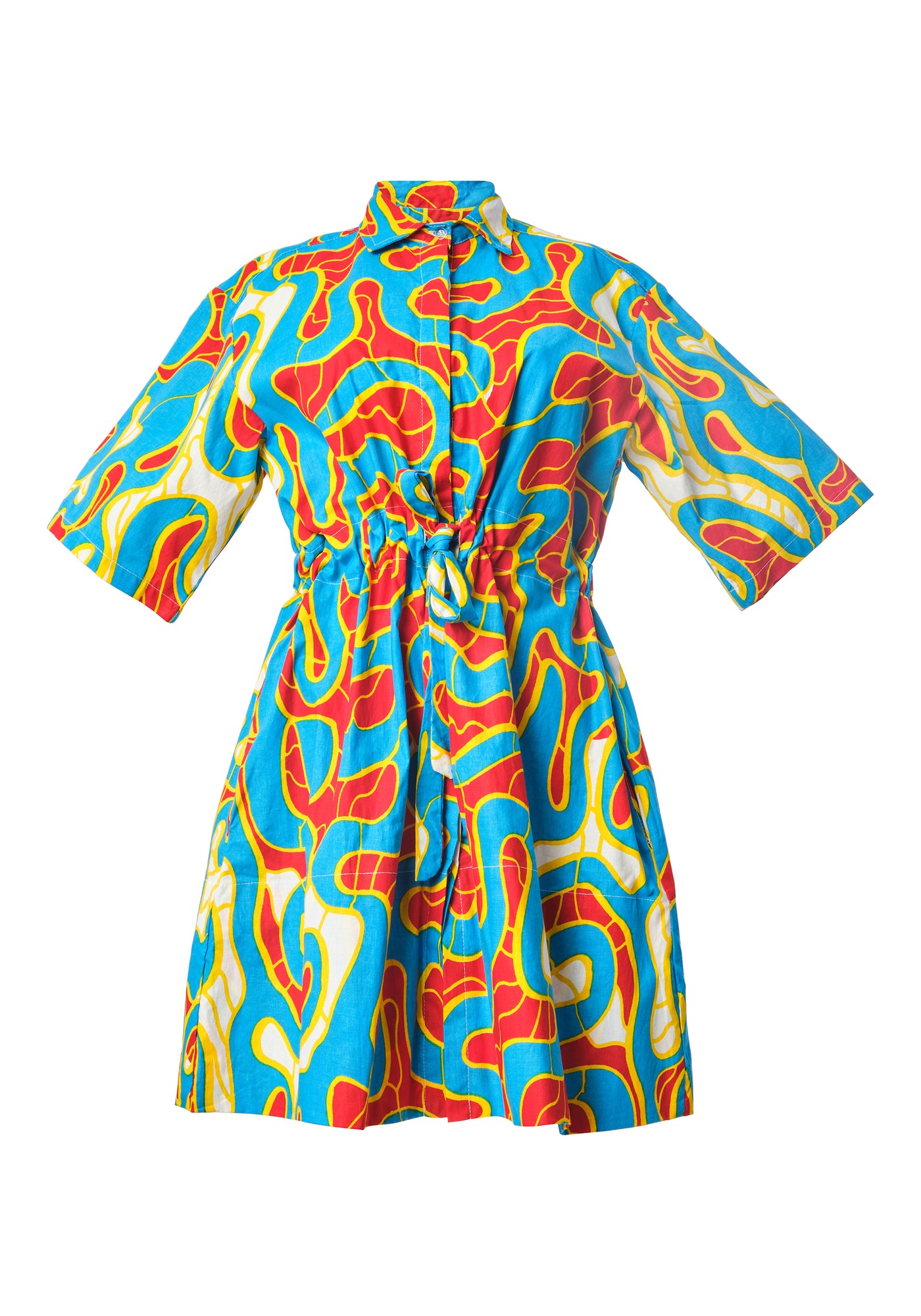 Half Drawstring Dress - Maps New Wave