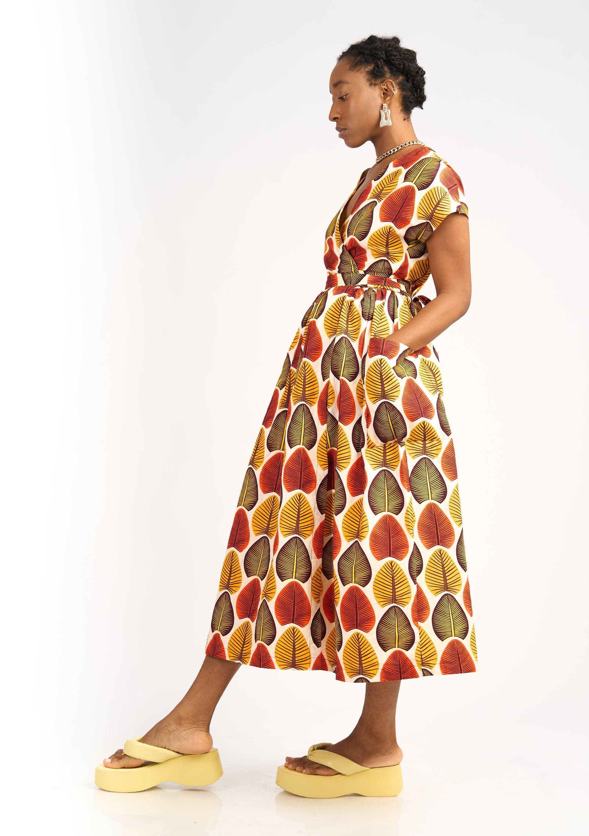 YEVU Women - Dress Midi Wrap Dress - Broadleaf