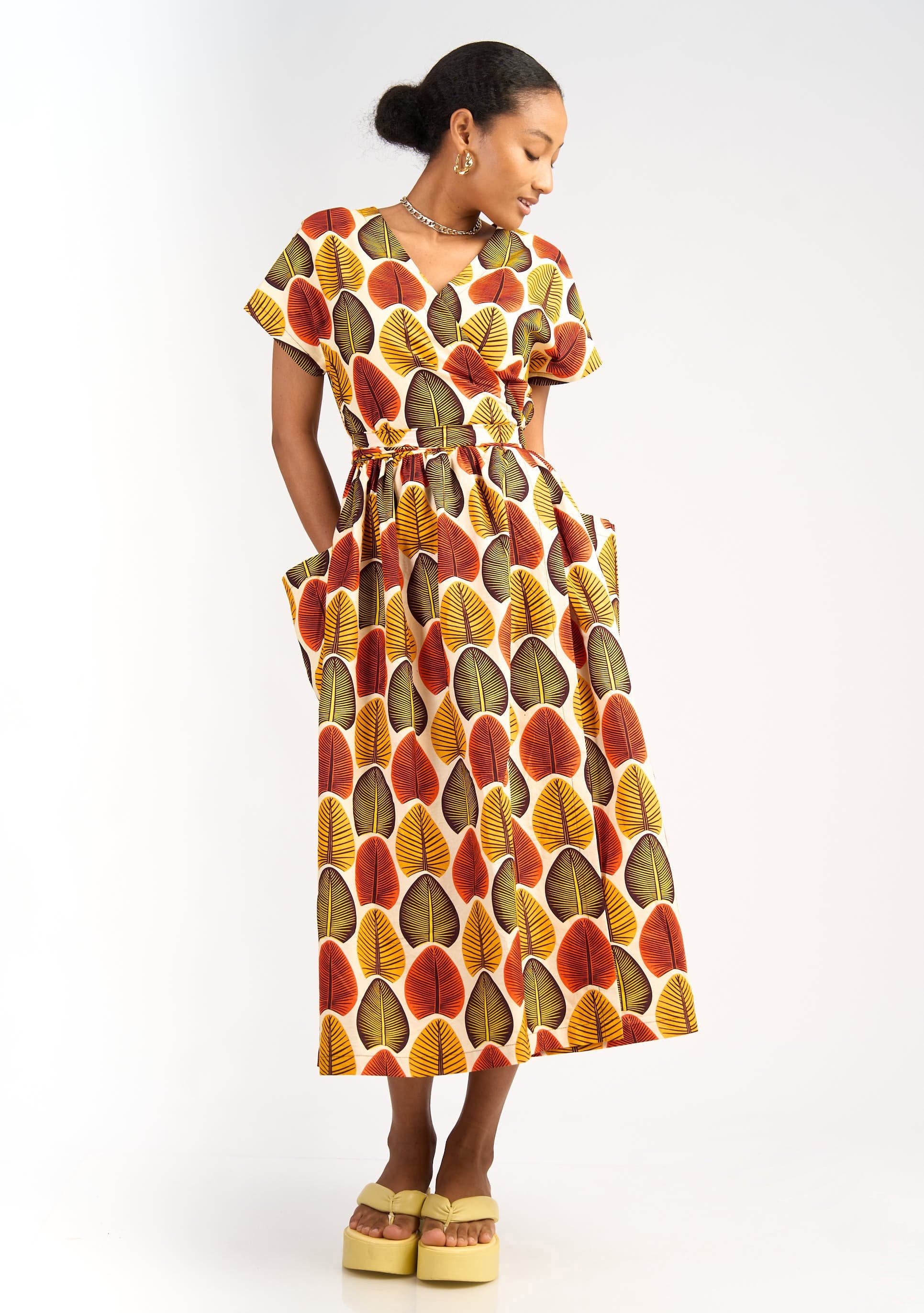 YEVU Women - Dress Midi Wrap Dress - Broadleaf