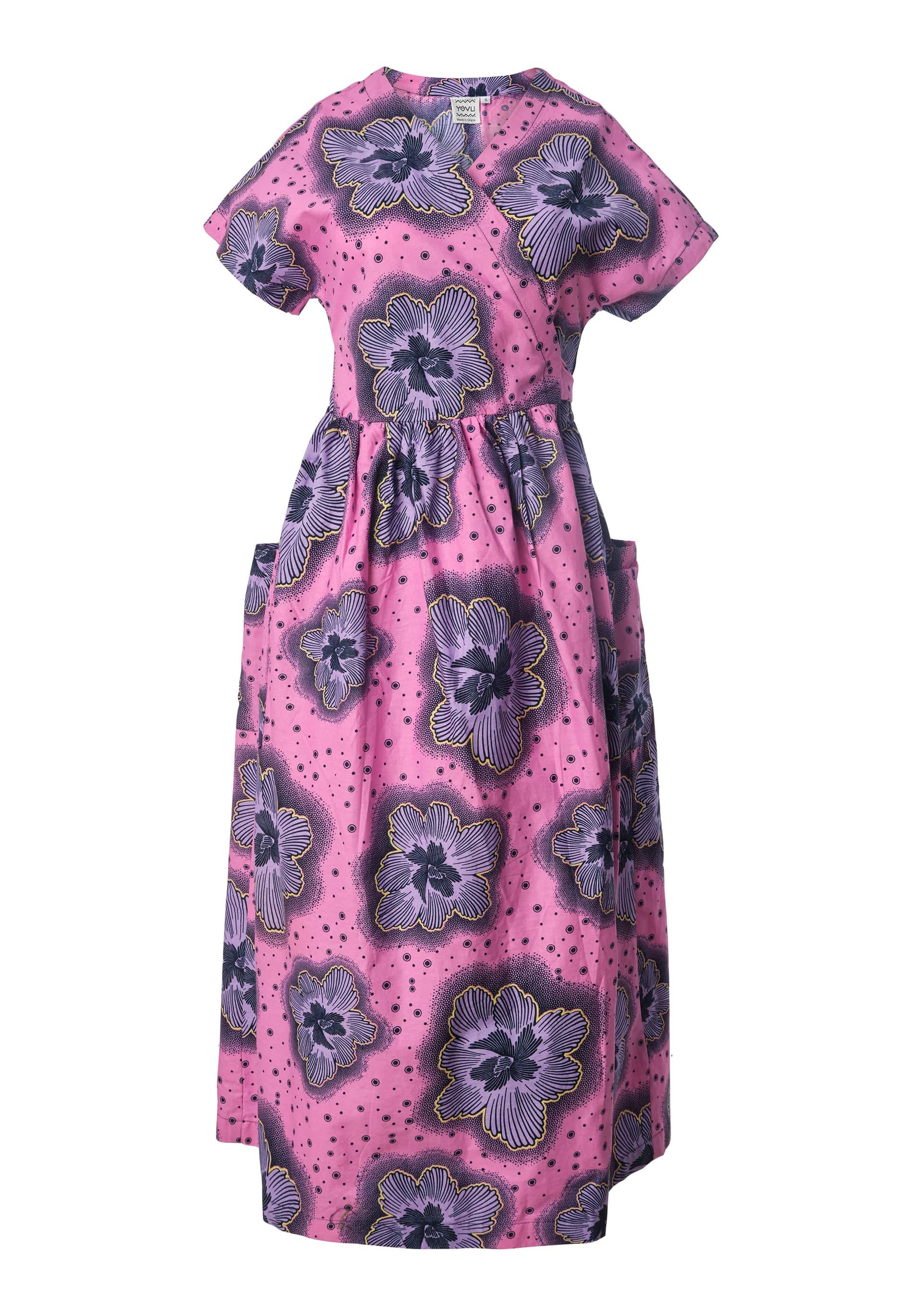 YEVU Women - Dress Midi Wrap Dress - Purple Flowers