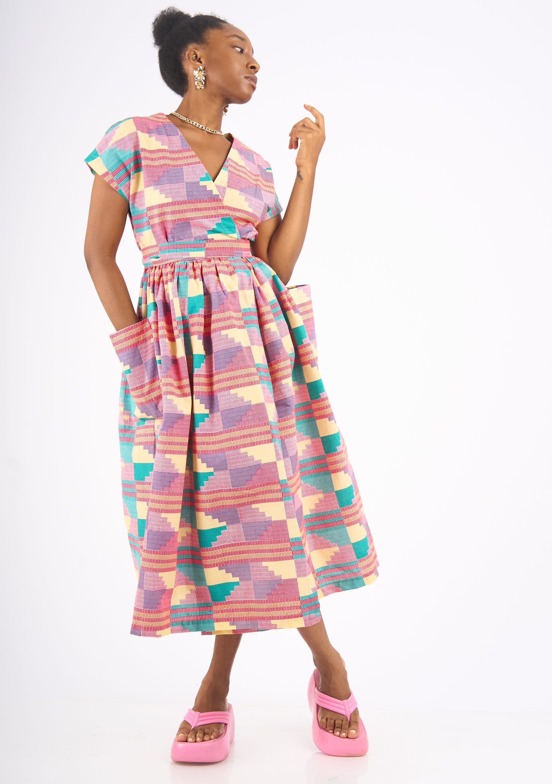 YEVU Women - Dress Midi Wrap Dress - Sherbet New Wave