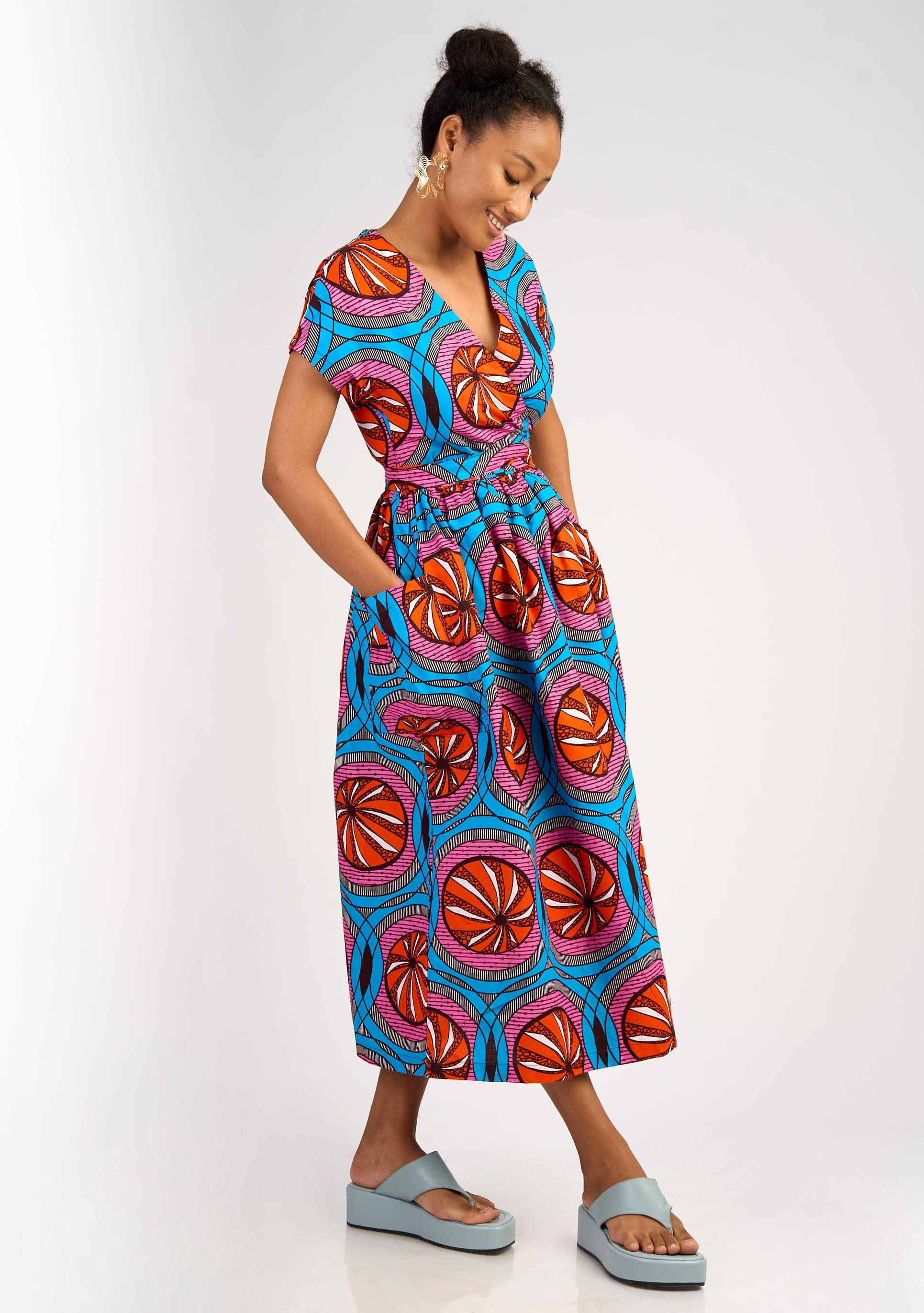 YEVU Women - Dress Midi Wrap Dress -Tangerine Dreams