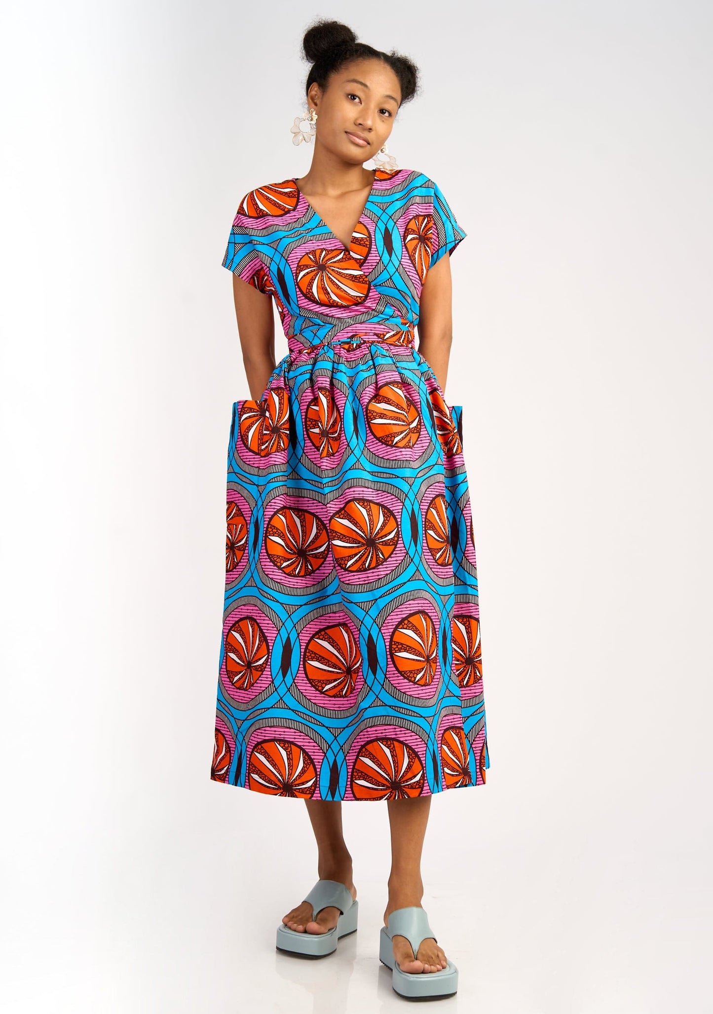 YEVU Women - Dress Midi Wrap Dress -Tangerine Dreams