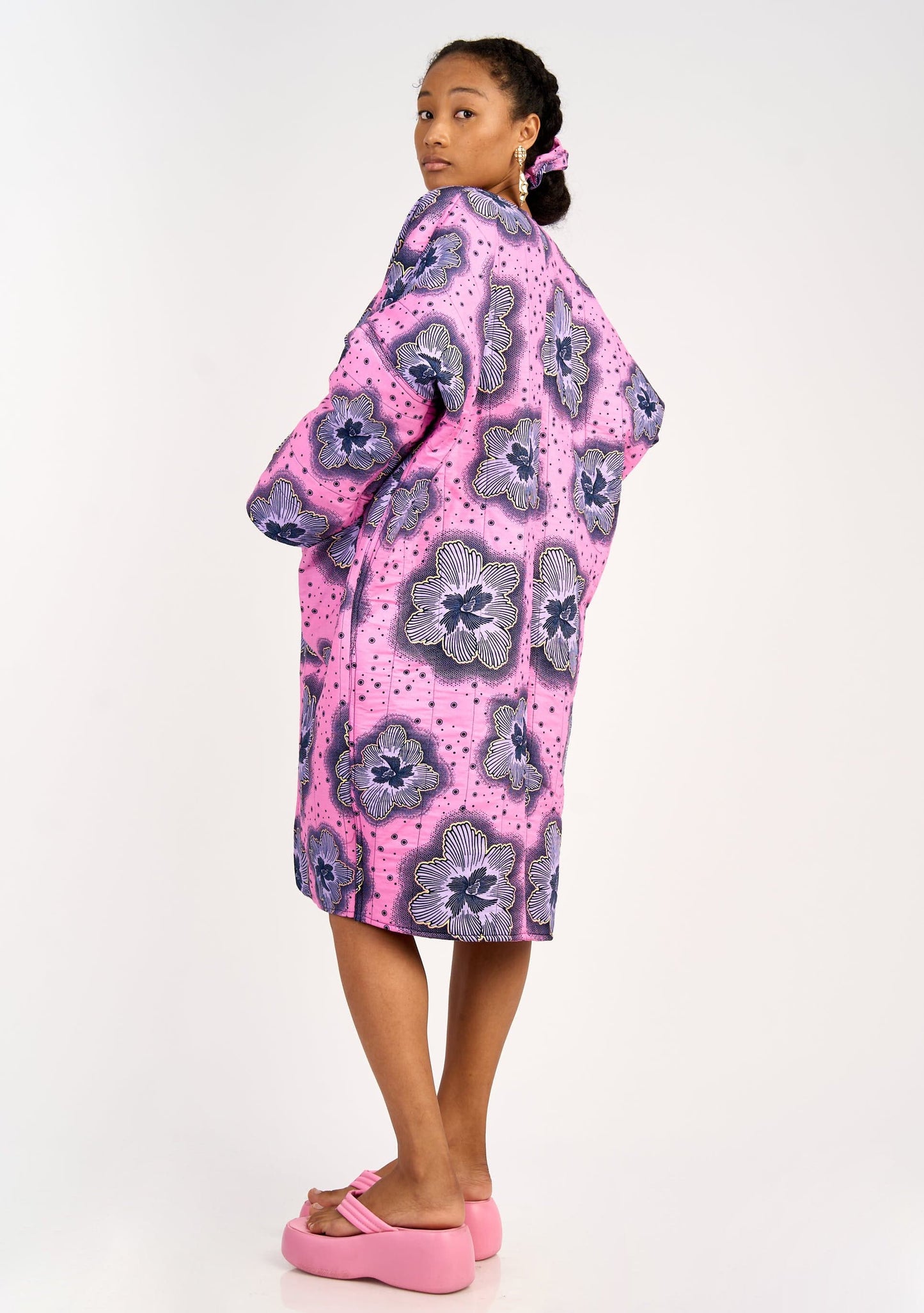 YEVU Women - Jacket Quilted Longline Jacket - Purple Flowers