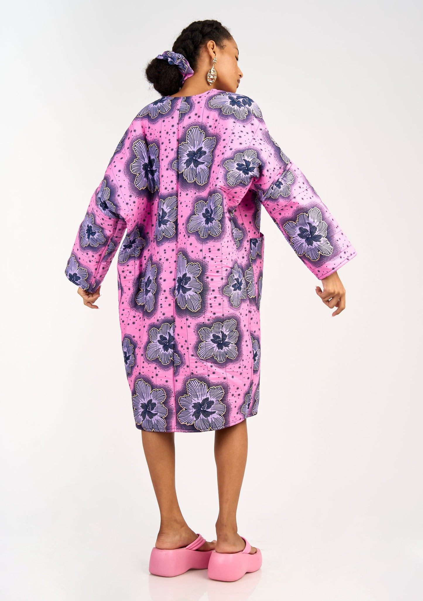 YEVU Women - Jacket Quilted Longline Jacket - Purple Flowers