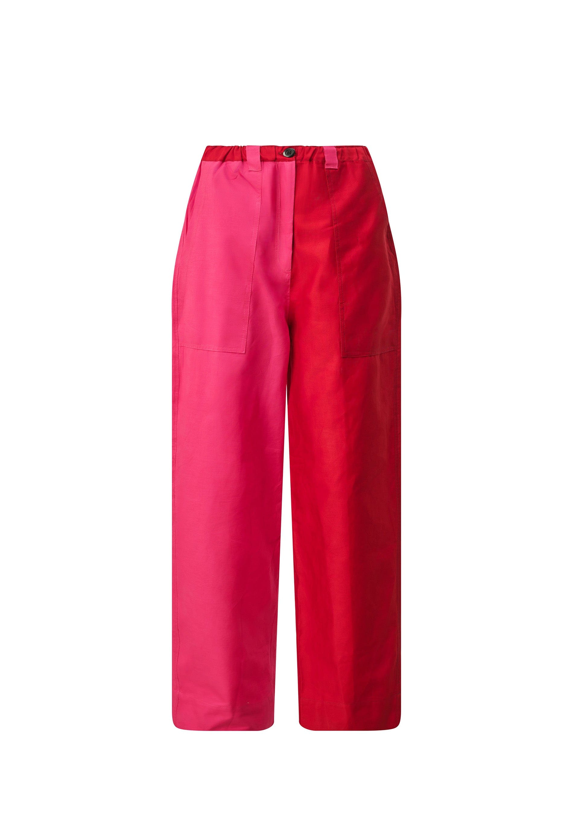 YEVU Women - Trousers Relaxed Straight Leg Pants - Pink & Red Batik