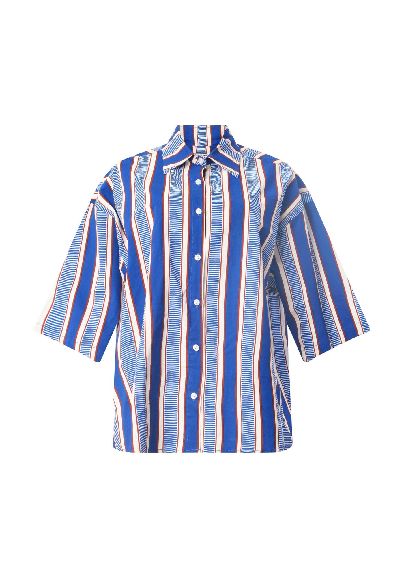 YEVU Women - Top Short Sleeve Big Blouse - Blue Lines