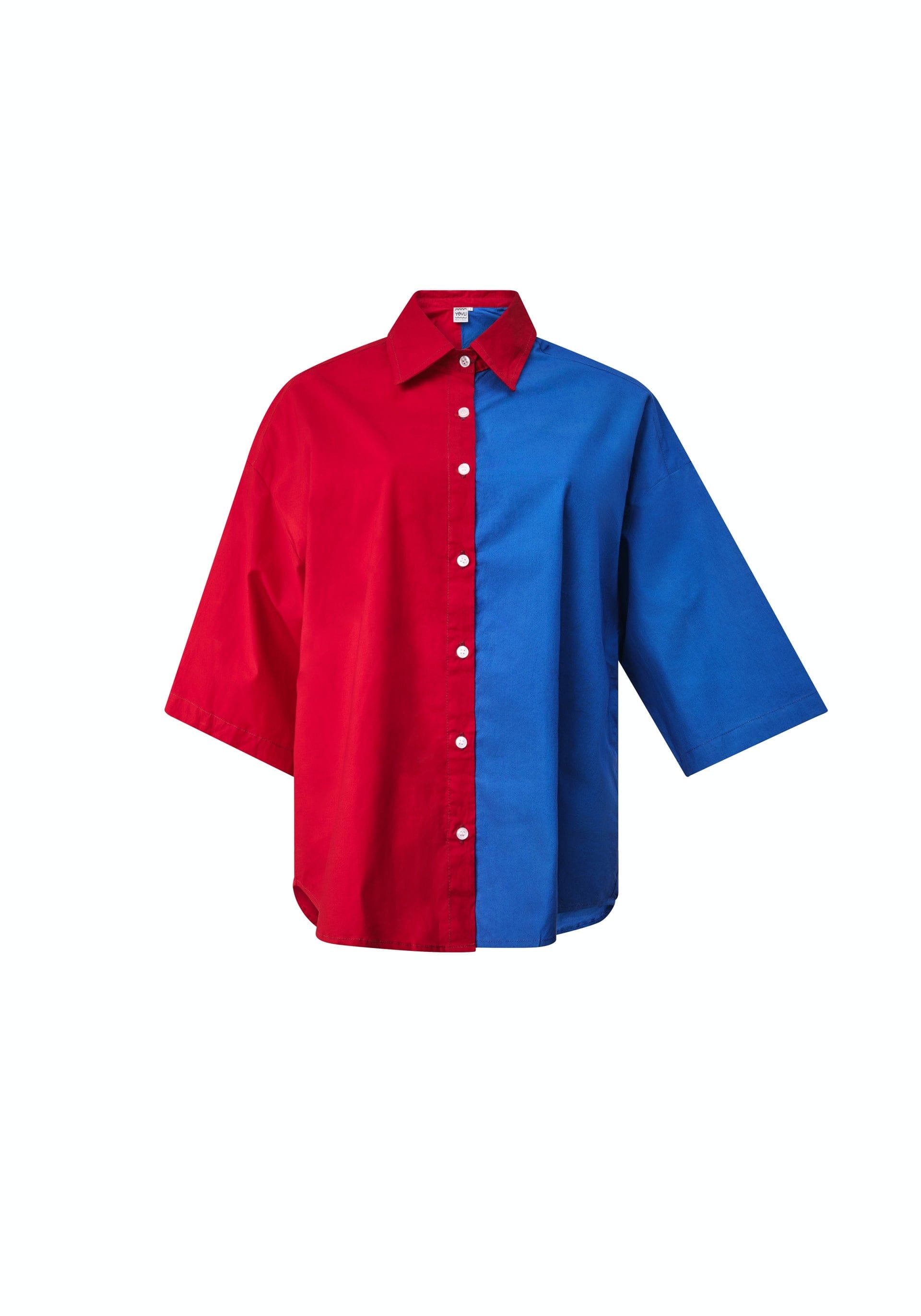 YEVU Women - Top Short Sleeve Big Blouse - Blue & Red Batik