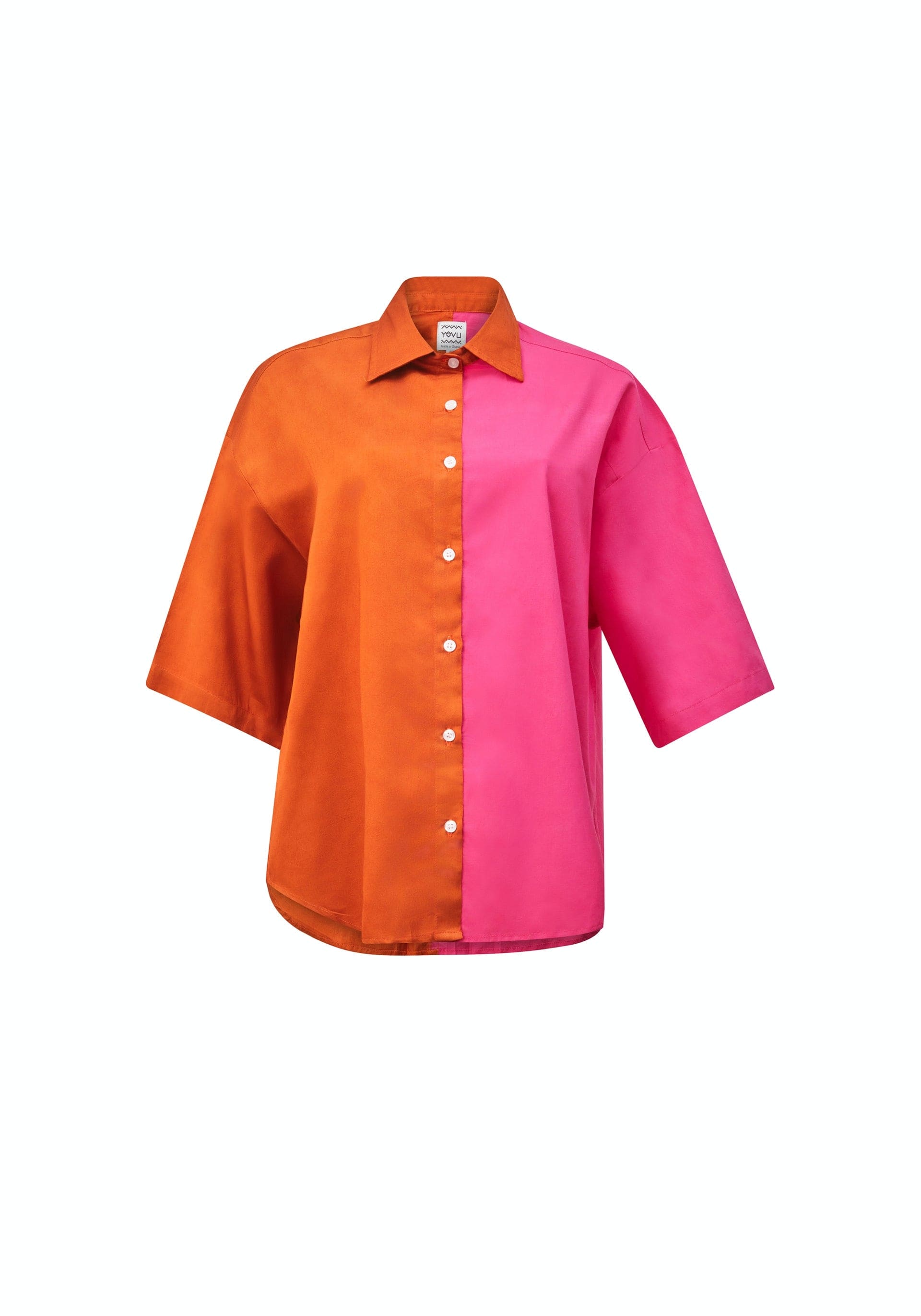 YEVU Women - Top Short Sleeve Big Blouse - Orange & Pink Batik