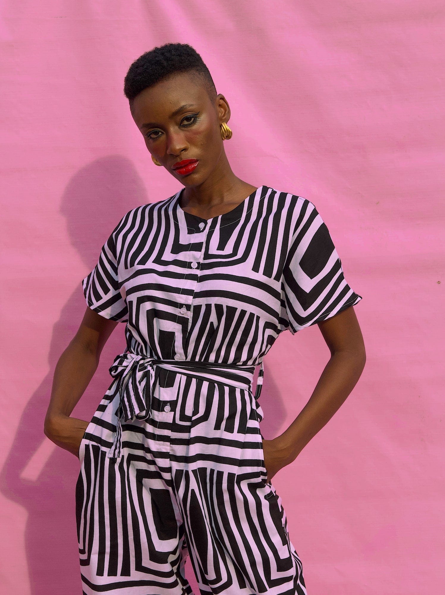 Short Sleeve Jumpsuit - Monochrome