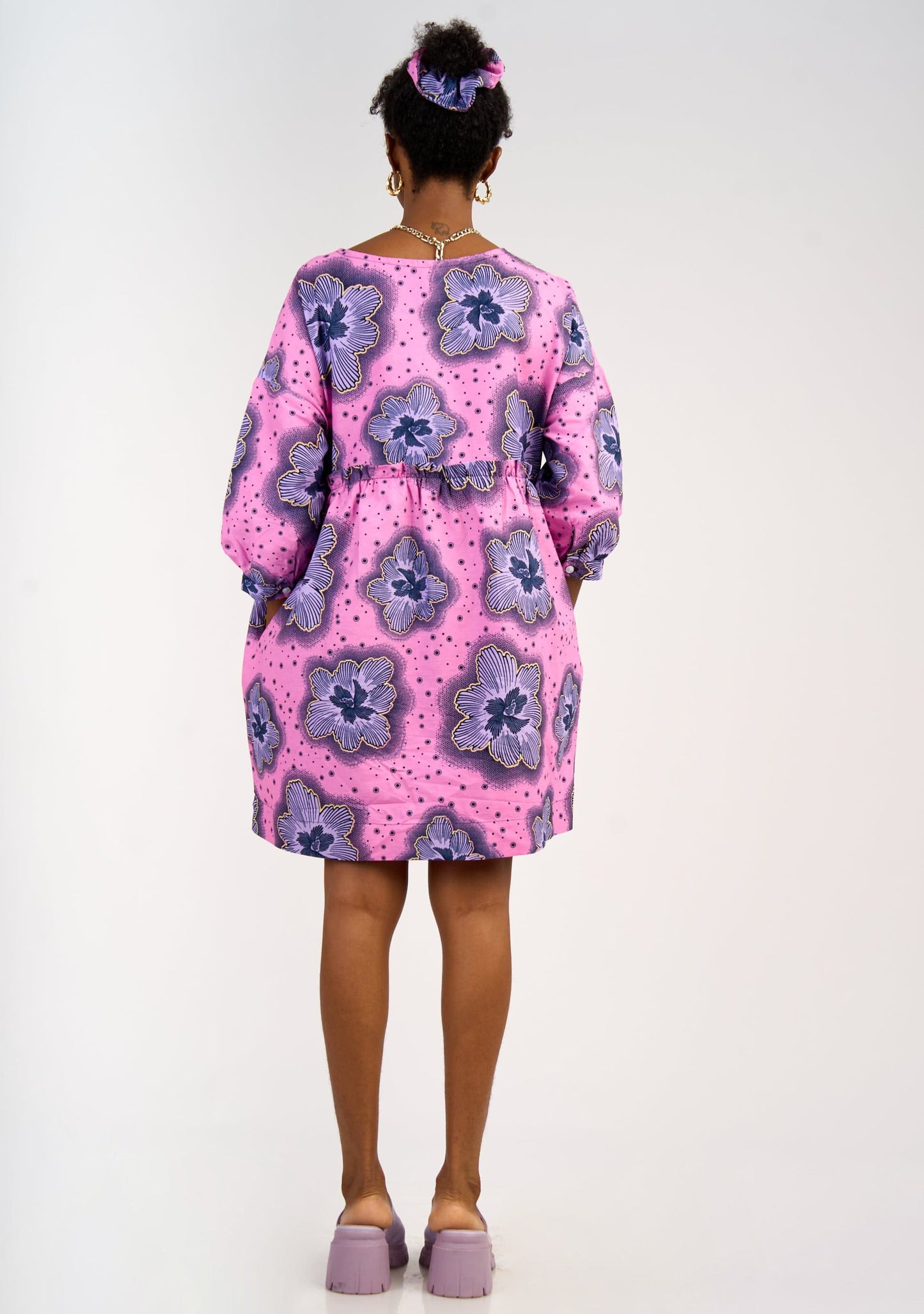 YEVU Women - Dress Smock Dress - Purple Flowers