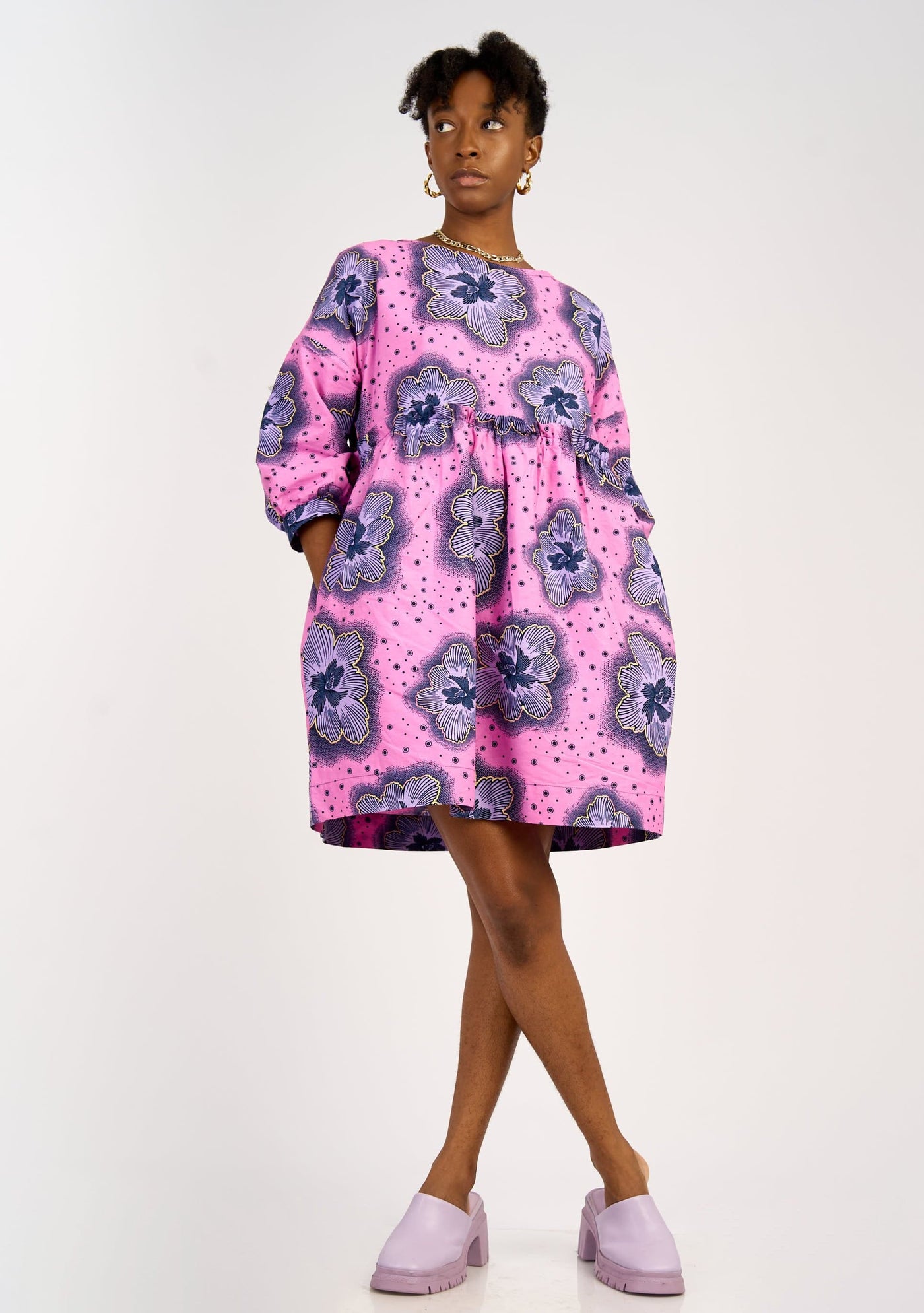 YEVU Women - Dress Smock Dress - Purple Flowers