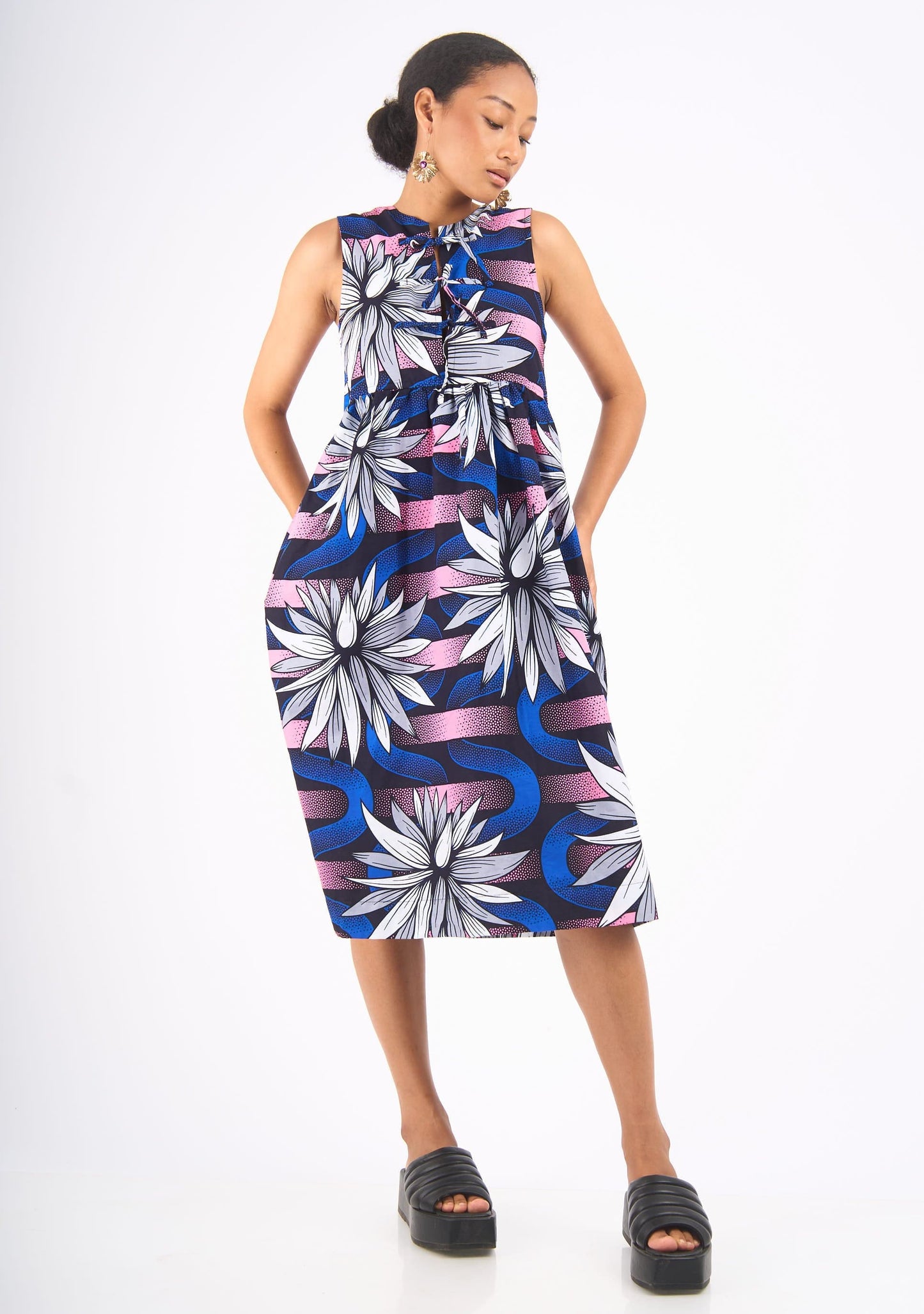 YEVU Women - Dress Tie Top Midi Dress - Full Bloom