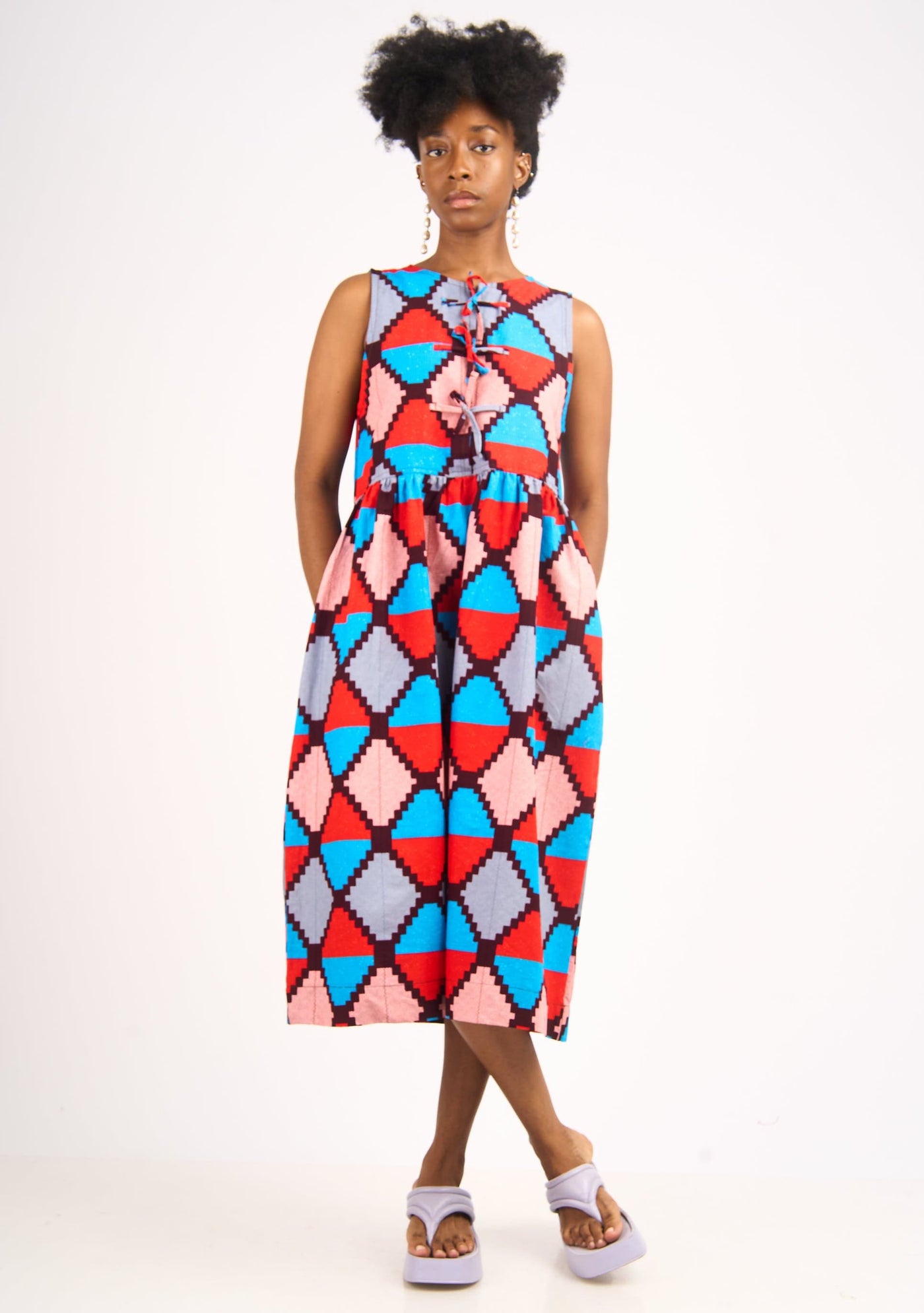 YEVU Women - Dress Tie Top Midi Dress - Funnel