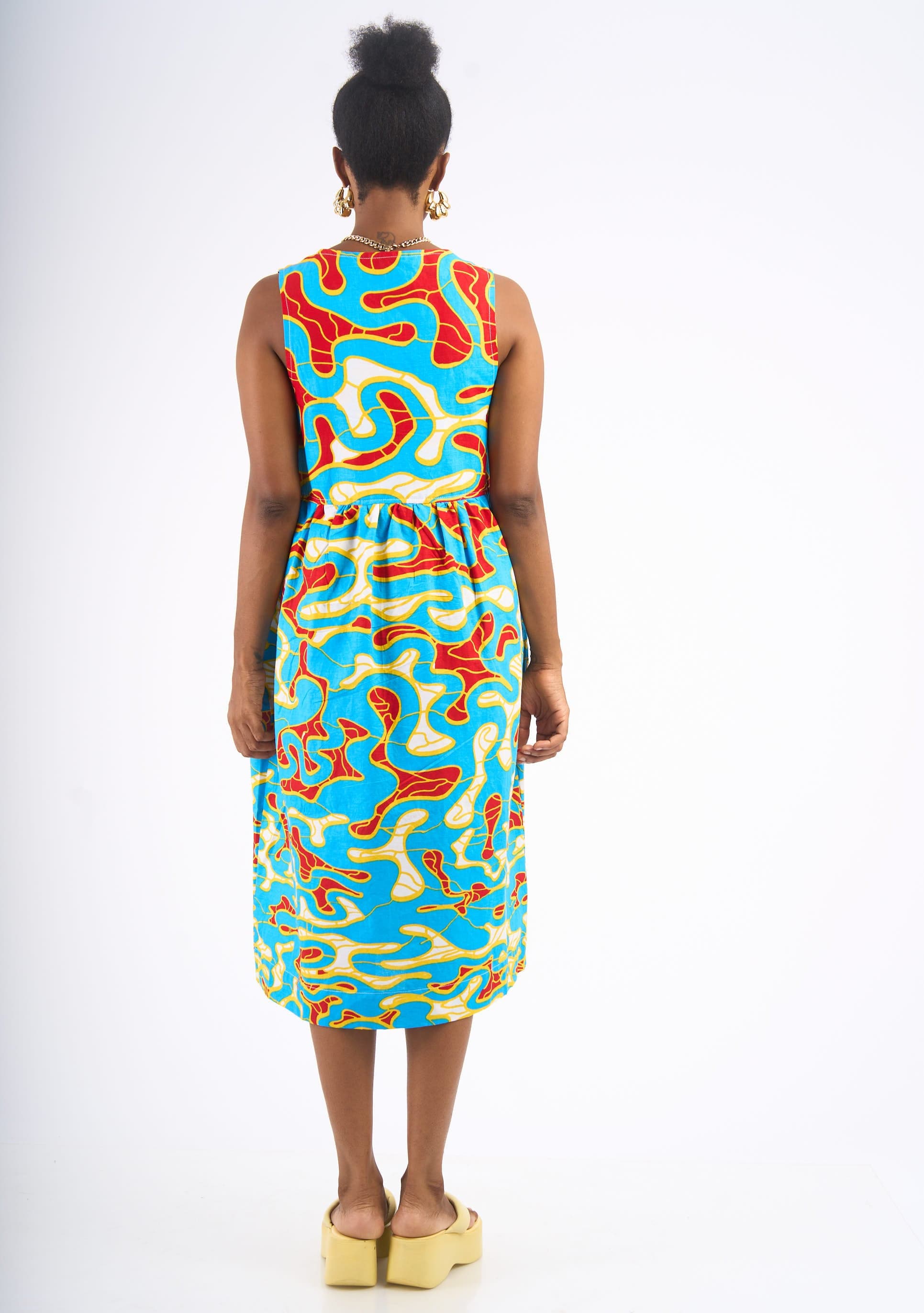 YEVU Women - Dress Tie Top Midi Dress - Maps New Wave