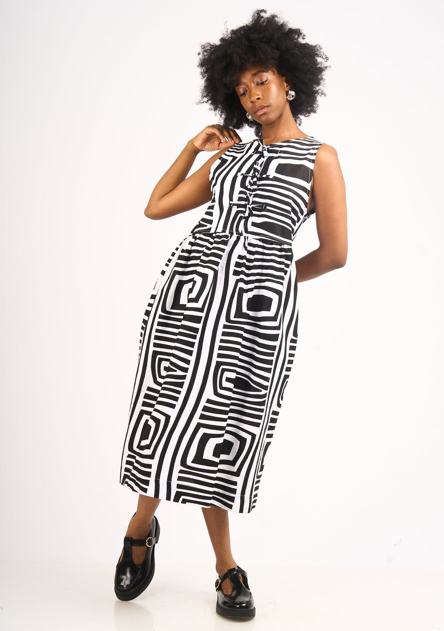 YEVU Women - Dress Tie Top Midi Dress - Monochrome