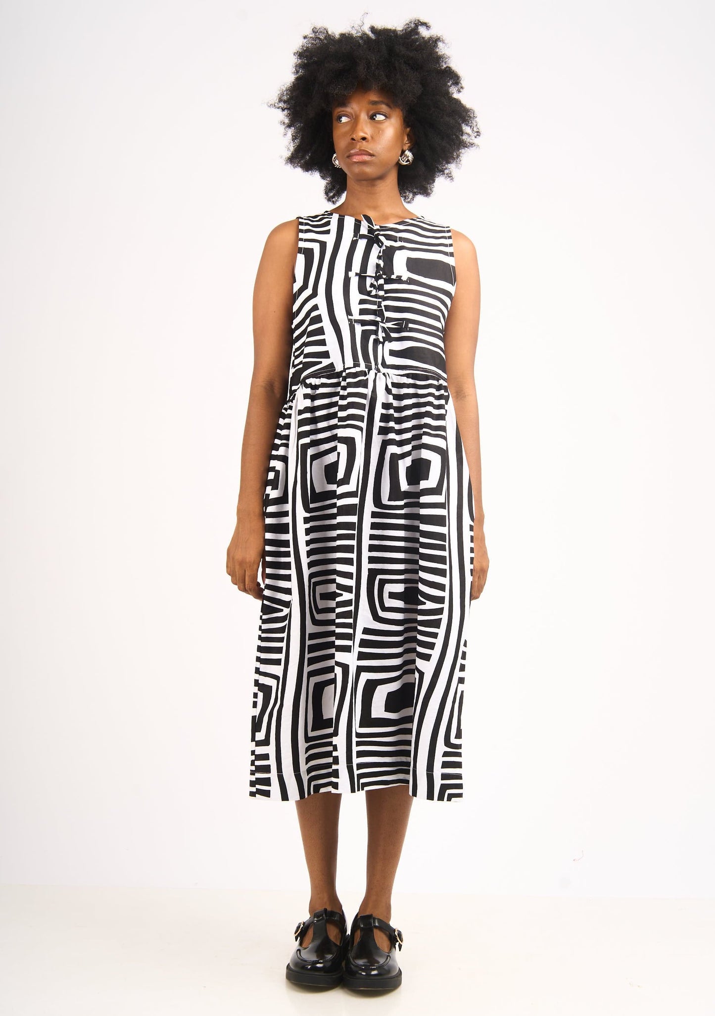 YEVU Women - Dress Tie Top Midi Dress - Monochrome