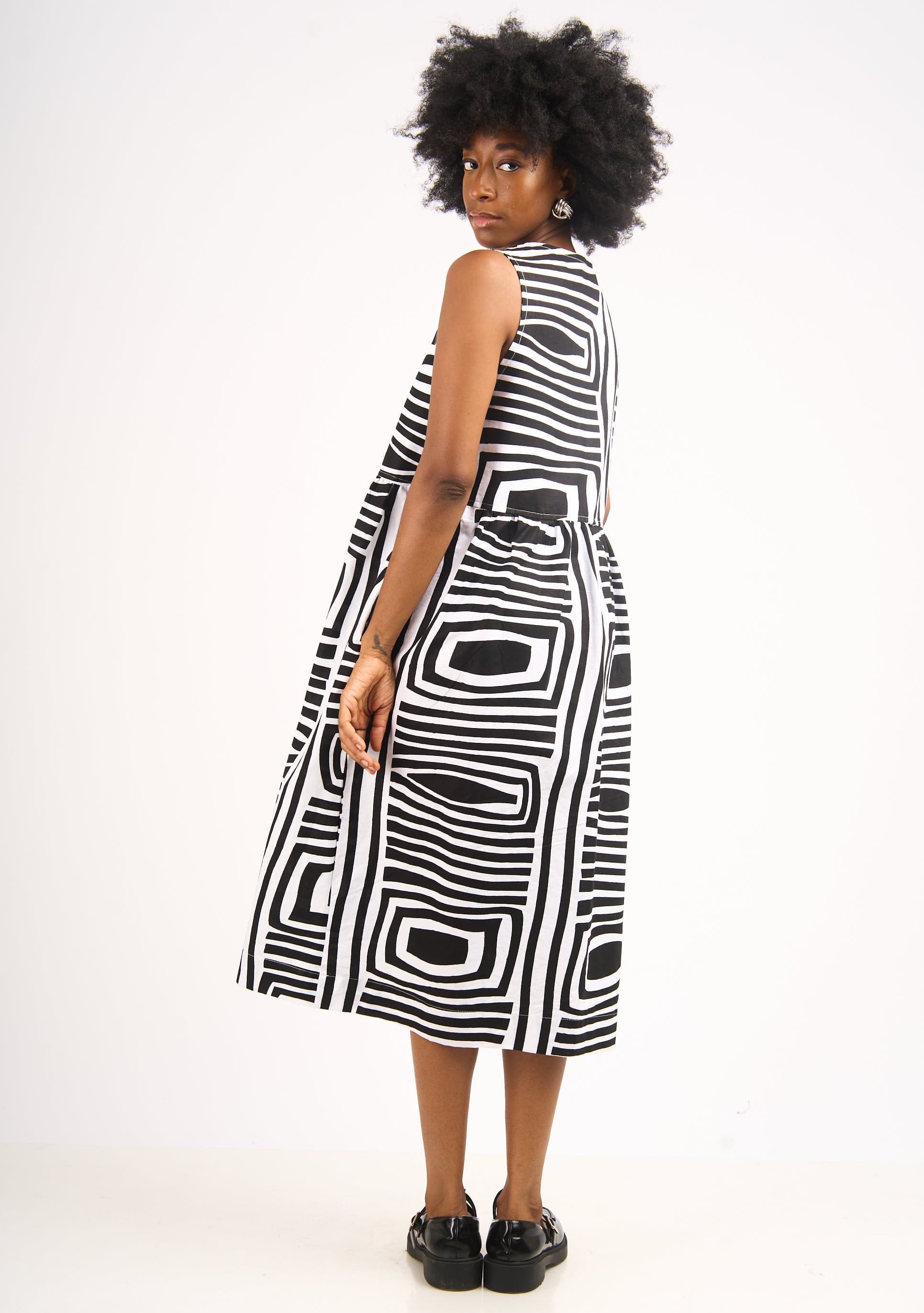 YEVU Women - Dress Tie Top Midi Dress - Monochrome