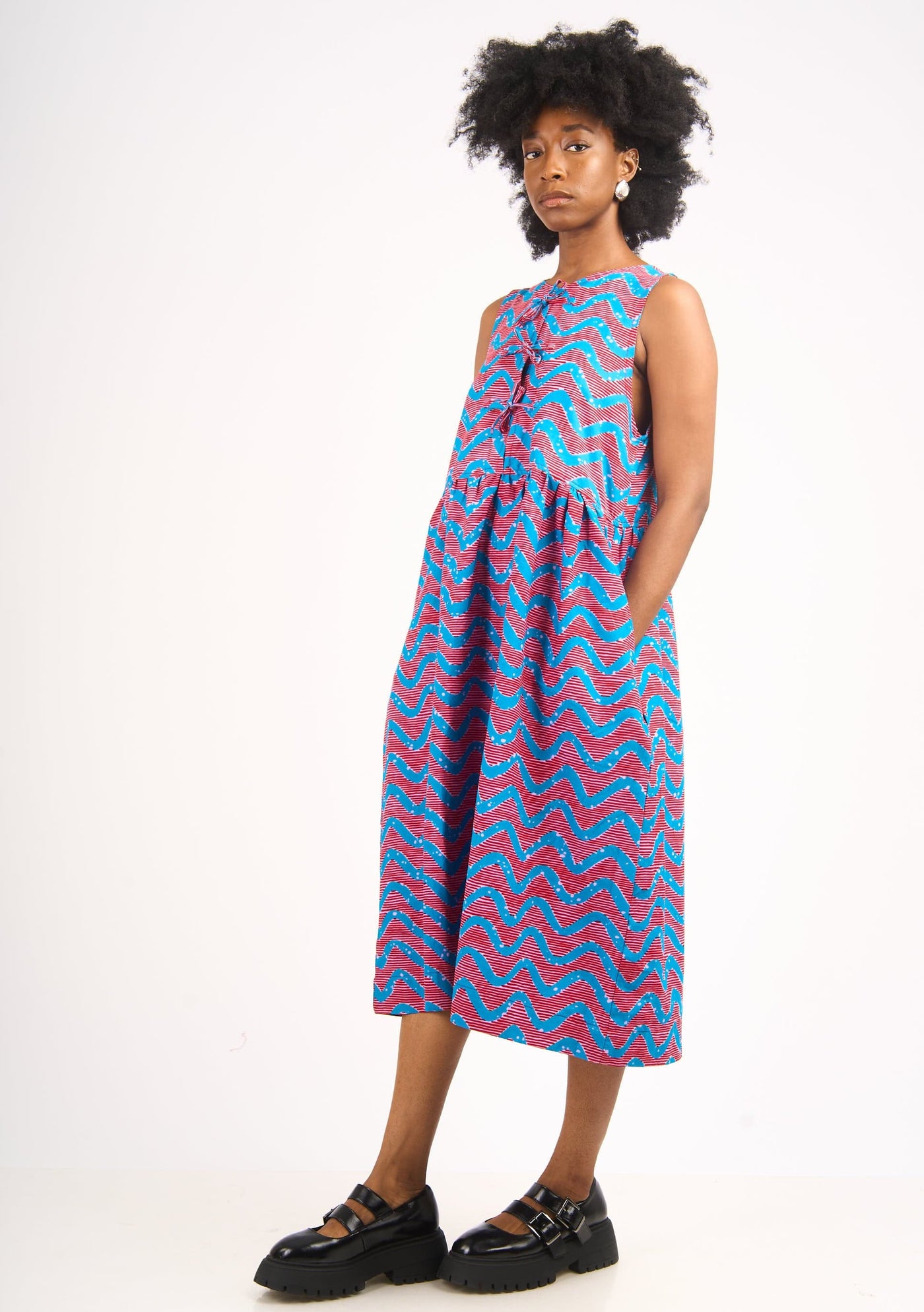 YEVU Women - Dress Tie Top Midi Dress - Pink Sugarcane