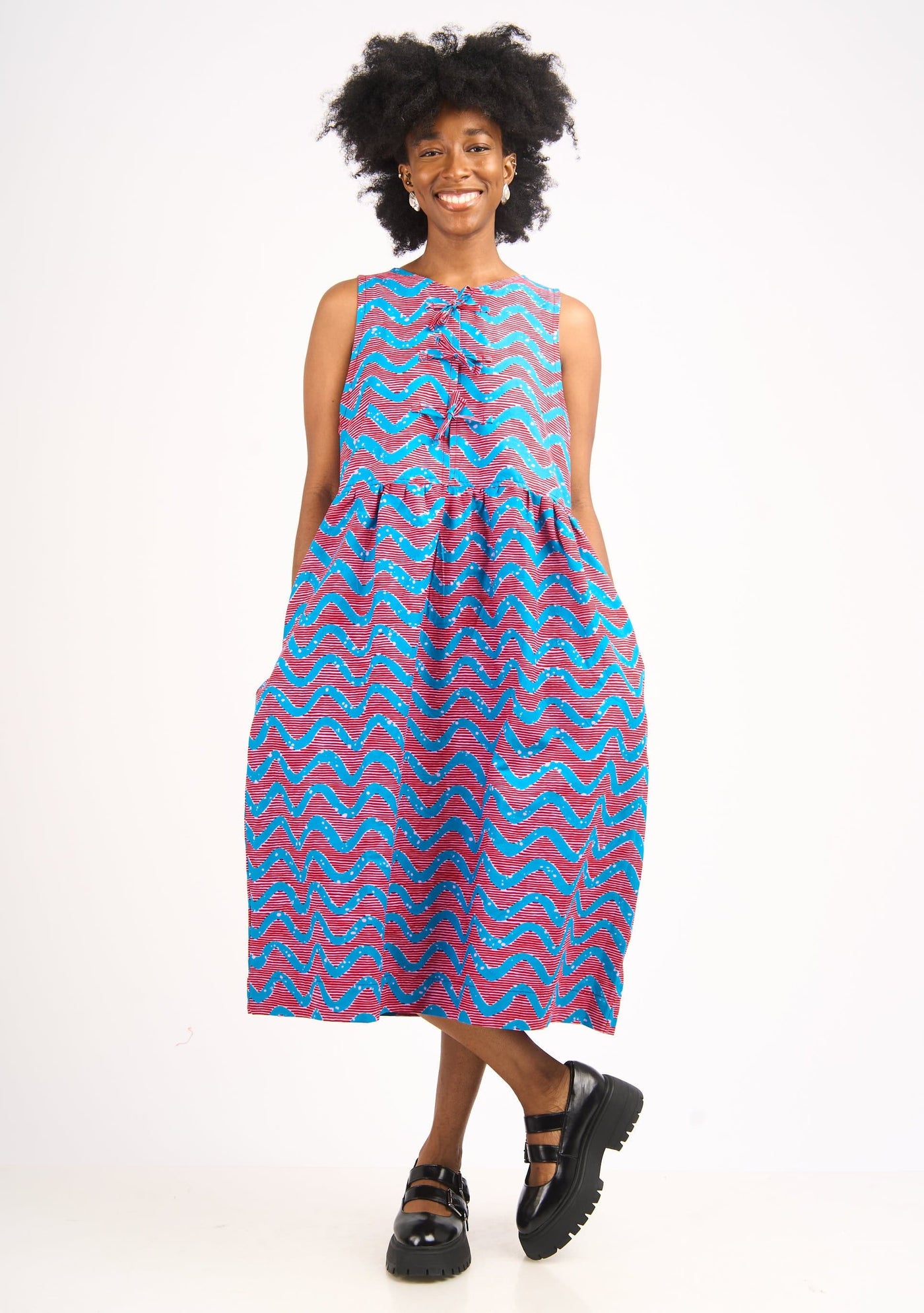 YEVU Women - Dress Tie Top Midi Dress - Pink Sugarcane