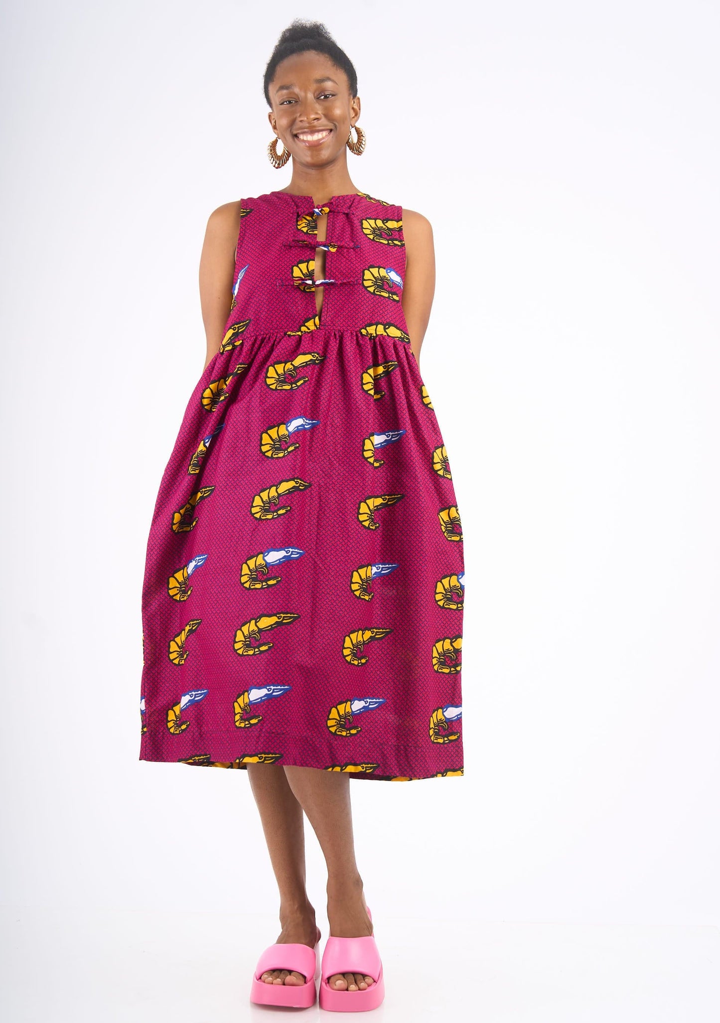 YEVU Women - Dress Tie Top Midi Dress - Prawns
