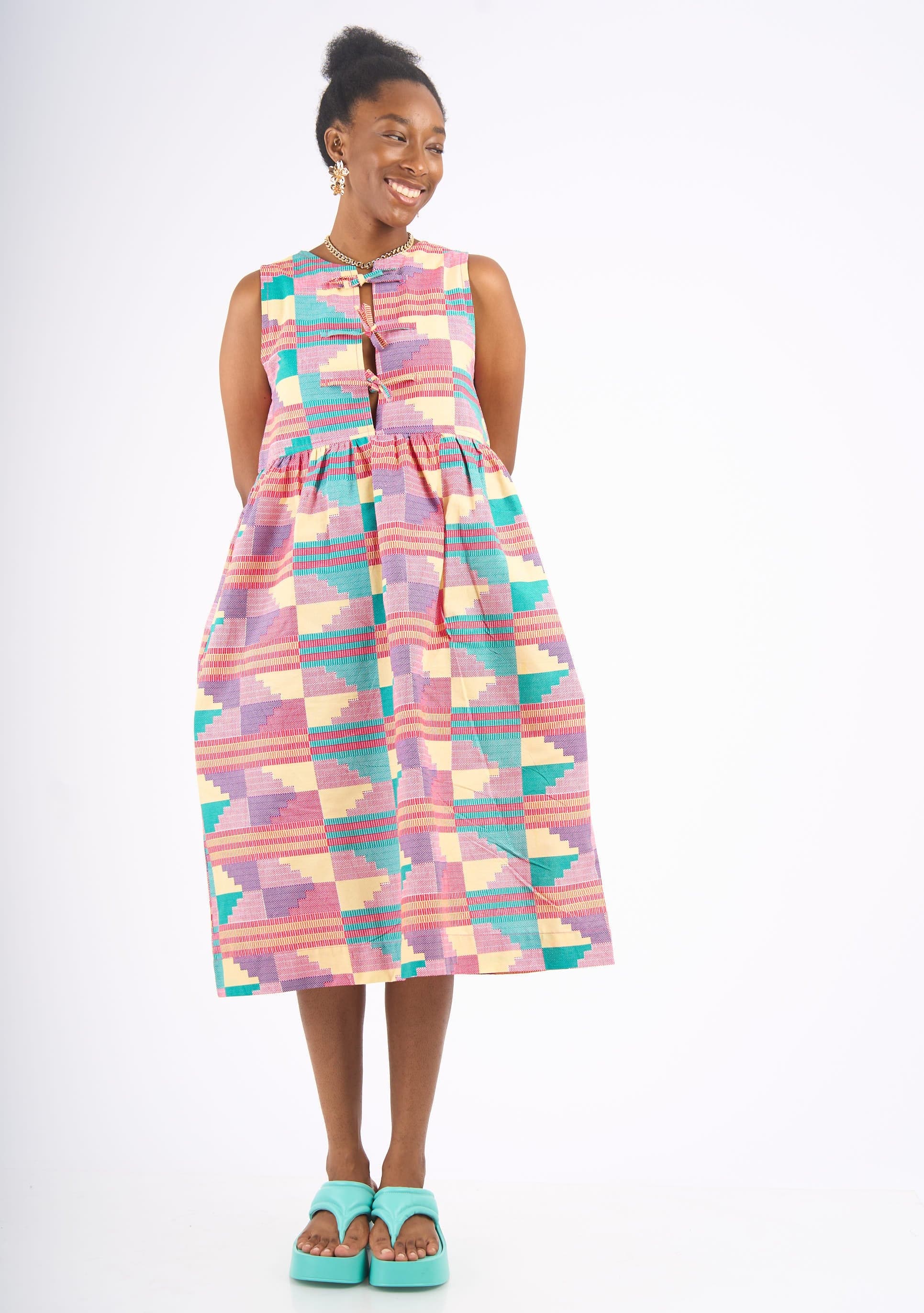 YEVU Women - Dress Tie Top Midi Dress - Sherbet New Wave
