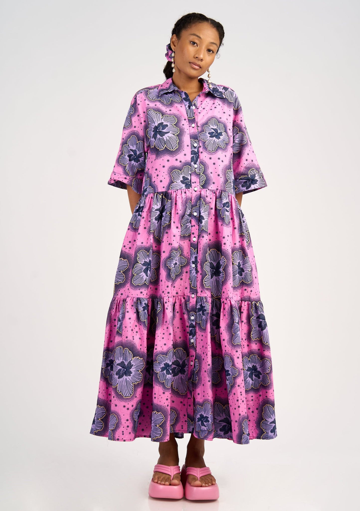 YEVU Women - Dress Tiered Maxi Dress - Purple Flowers