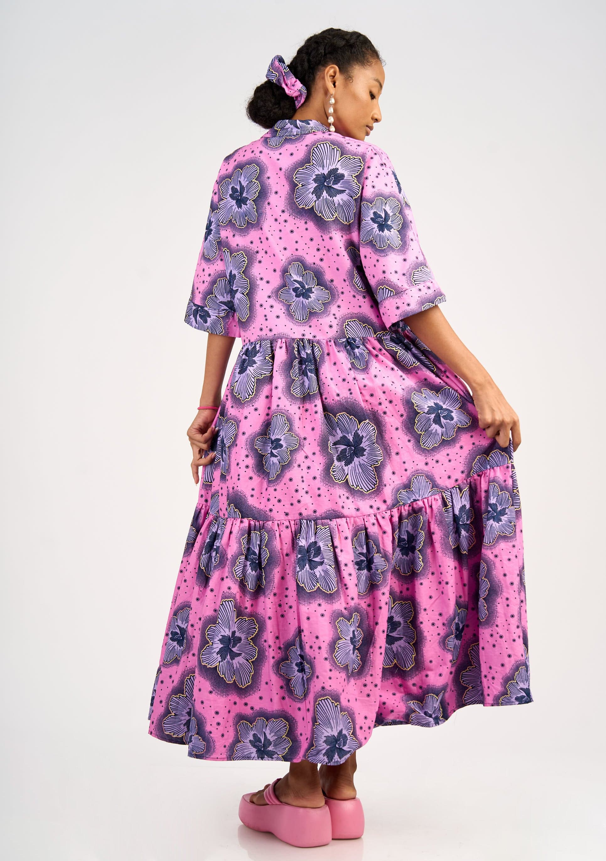 YEVU Women - Dress Tiered Maxi Dress - Purple Flowers