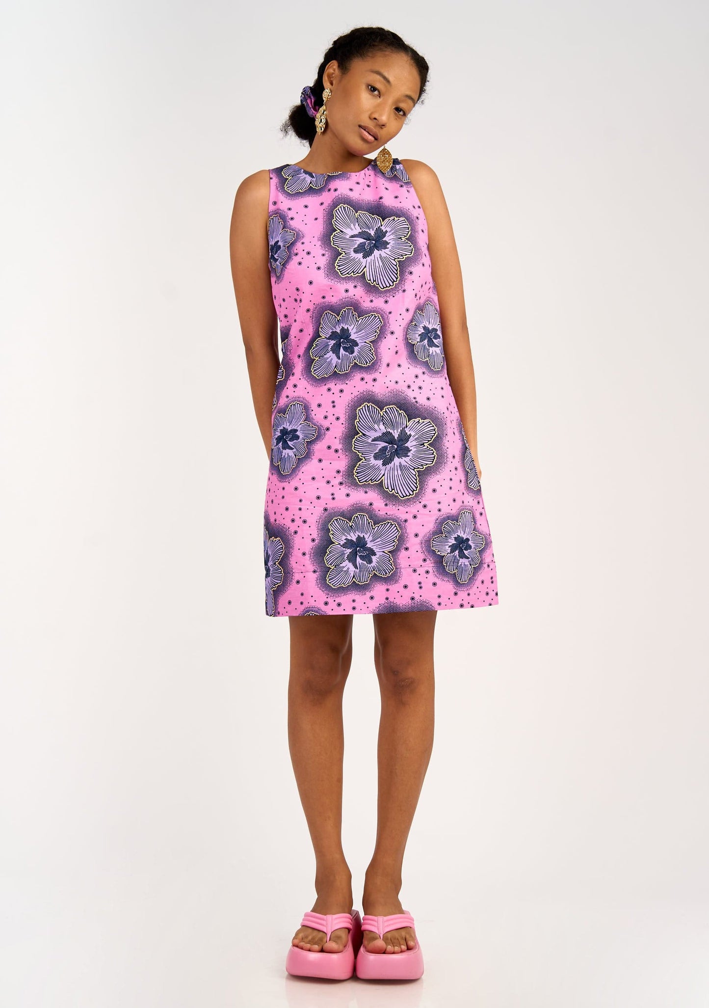 YEVU Women - Dress V Back Mini Dress - Purple Flowers