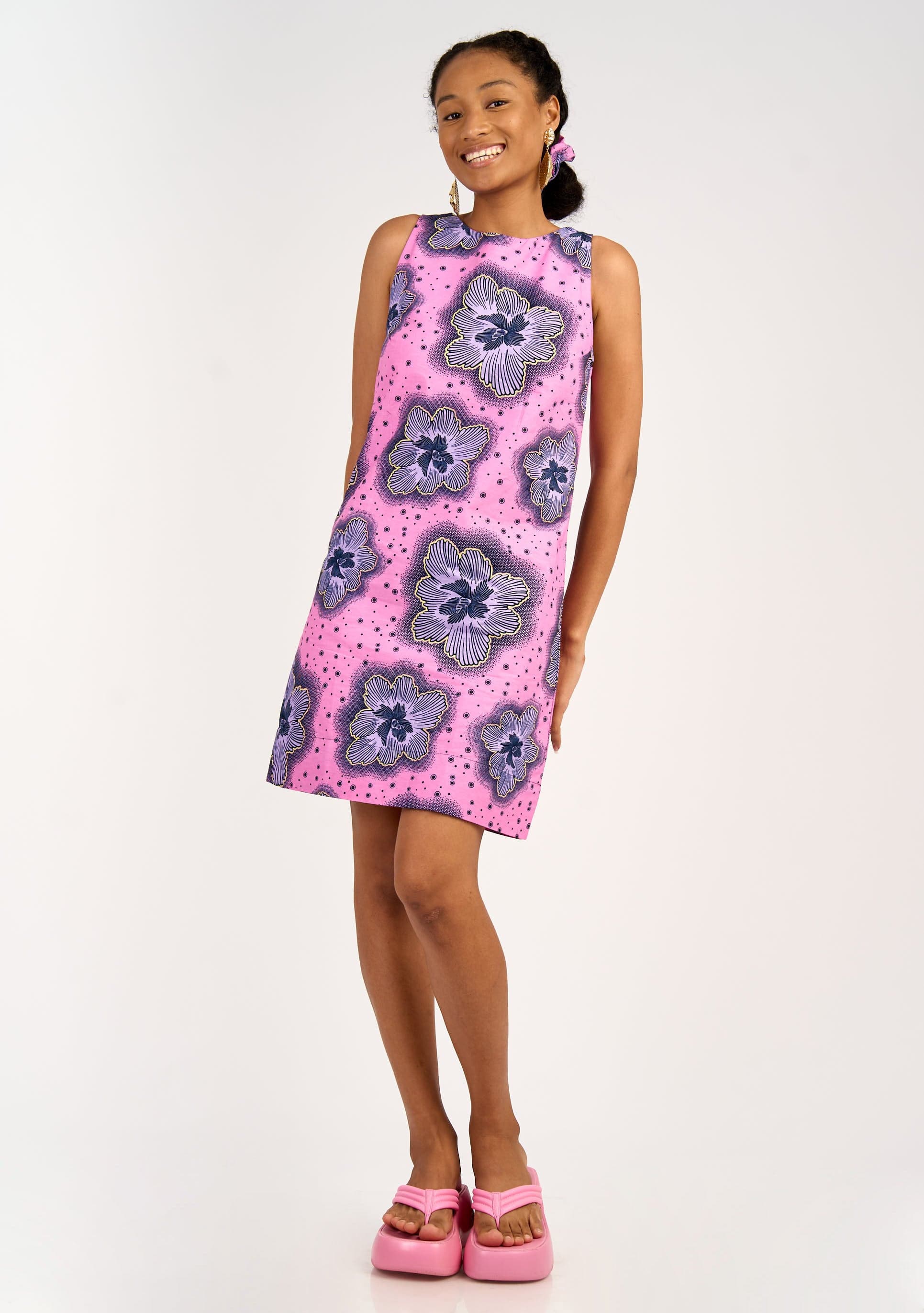 YEVU Women - Dress V Back Mini Dress - Purple Flowers