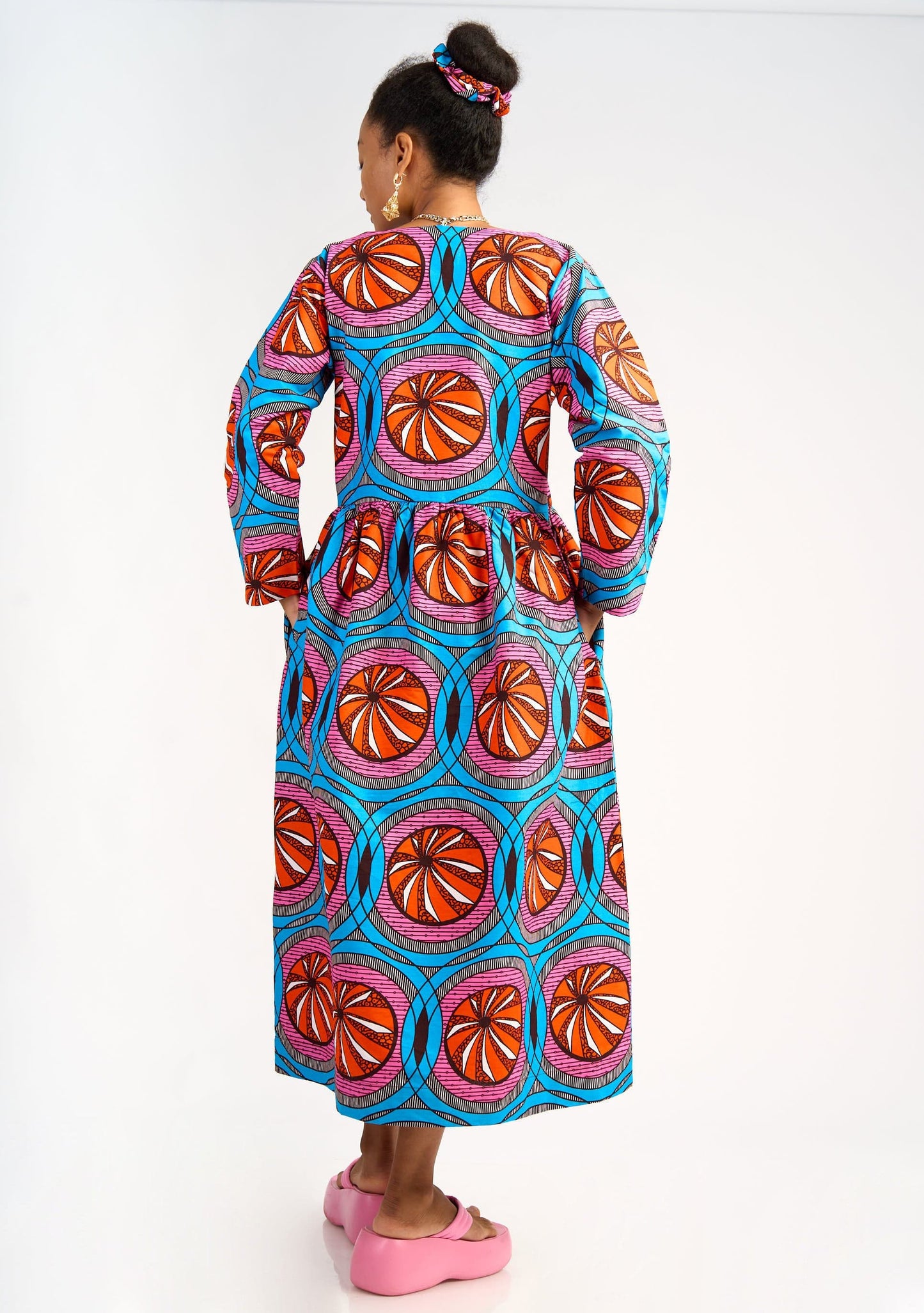 YEVU Women - Dress V Neck Maxi Smock Dress - Tangerine Dreams