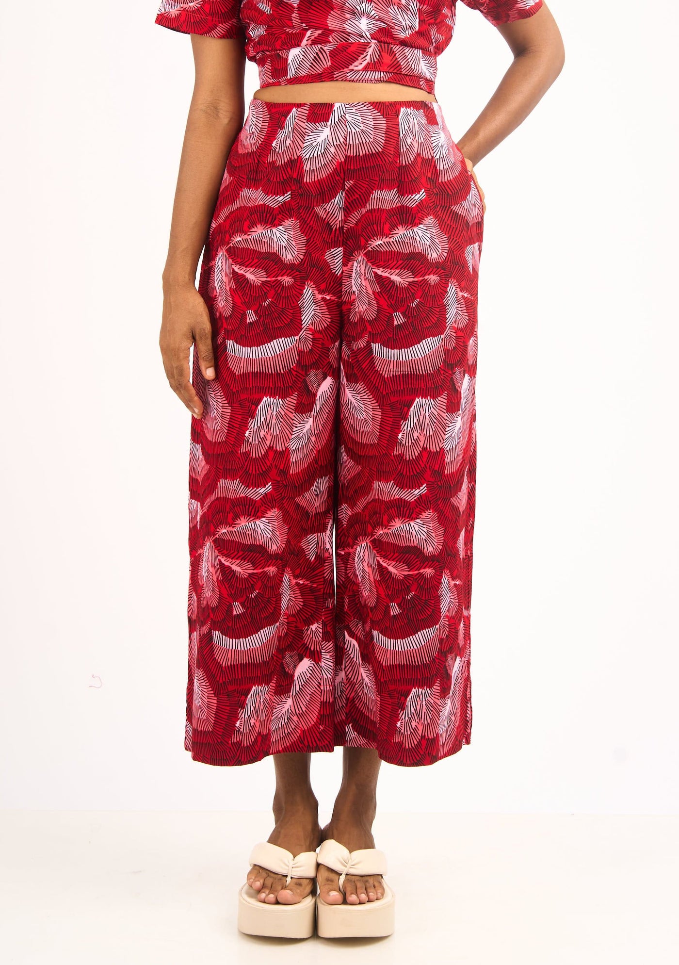 YEVU Women - Trousers Wide Leg Pants - Red Feathers