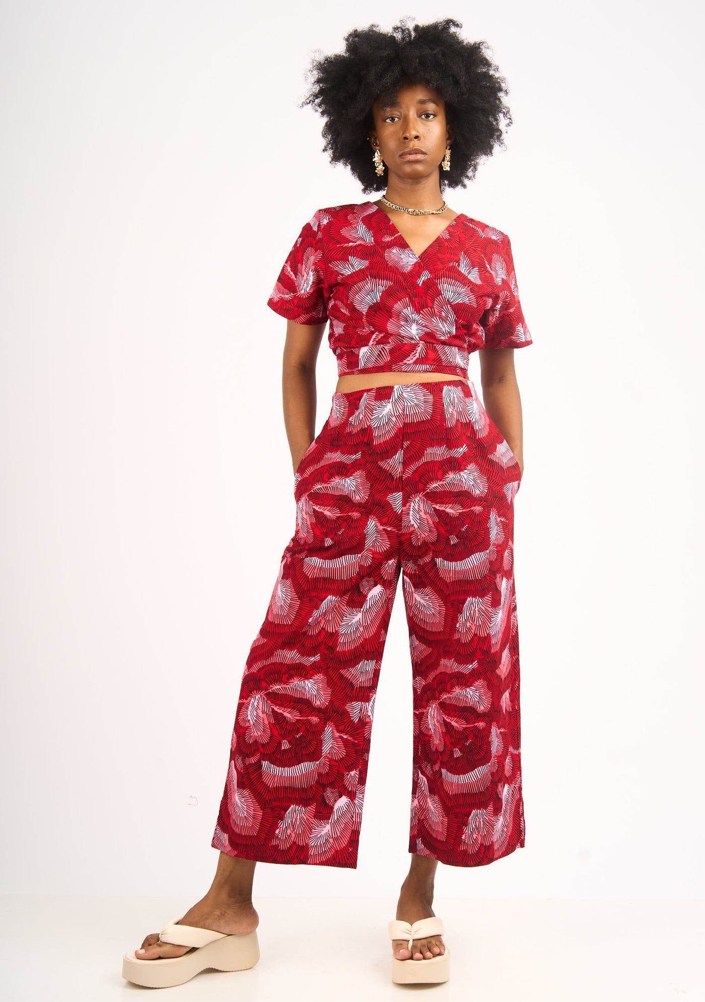 YEVU Women - Trousers Wide Leg Pants - Red Feathers