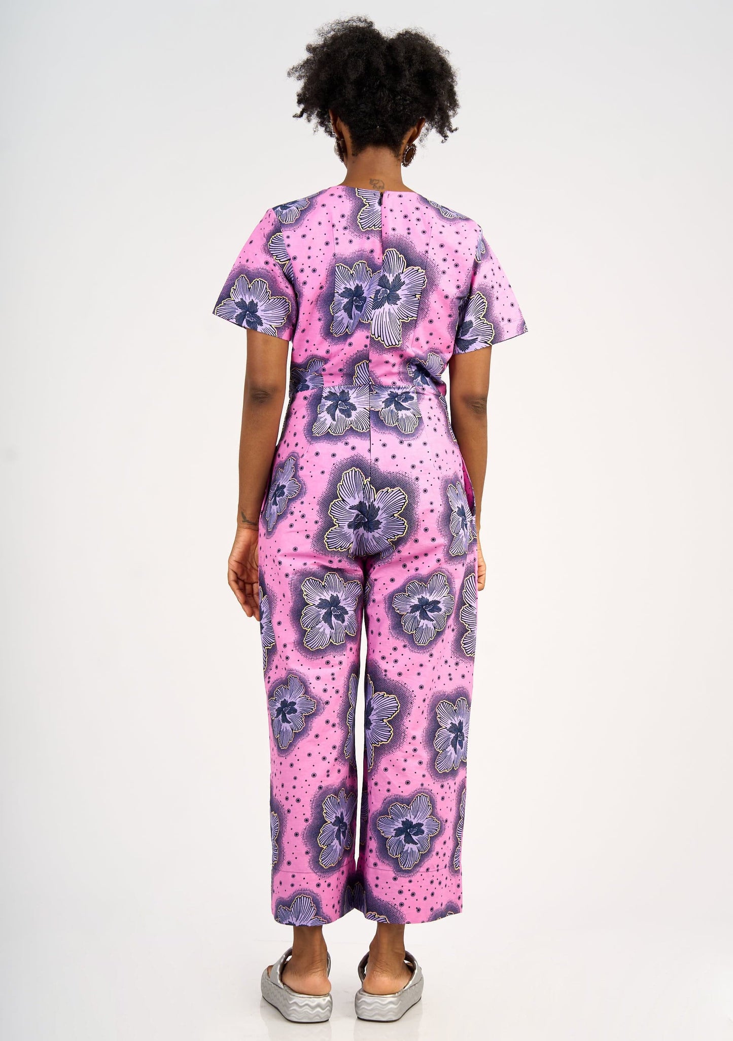 YEVU Women - One Piece Wrap Body Jumpsuit - Purple Flowers