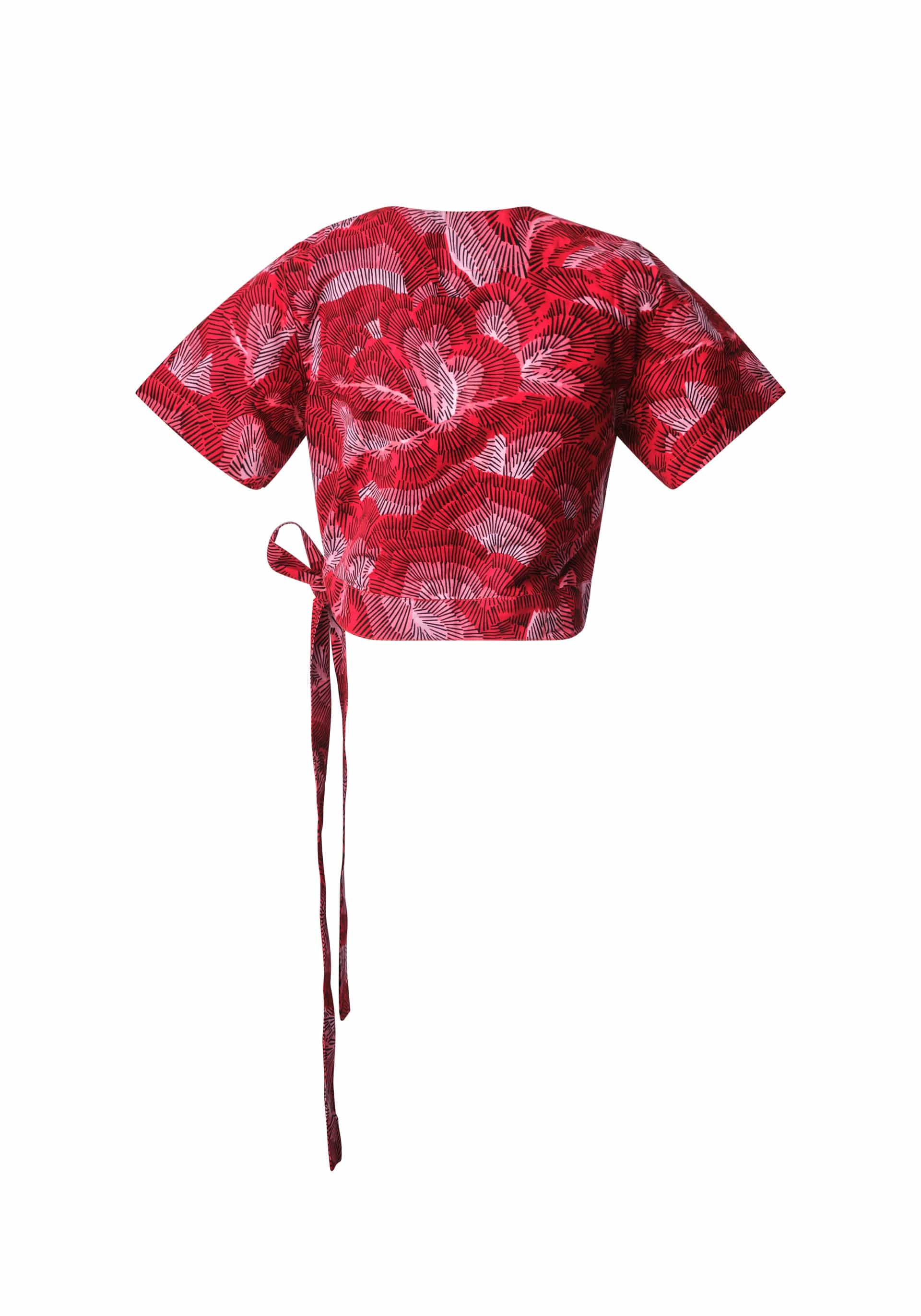 YEVU Women - Top Wrap Top - Red Feathers