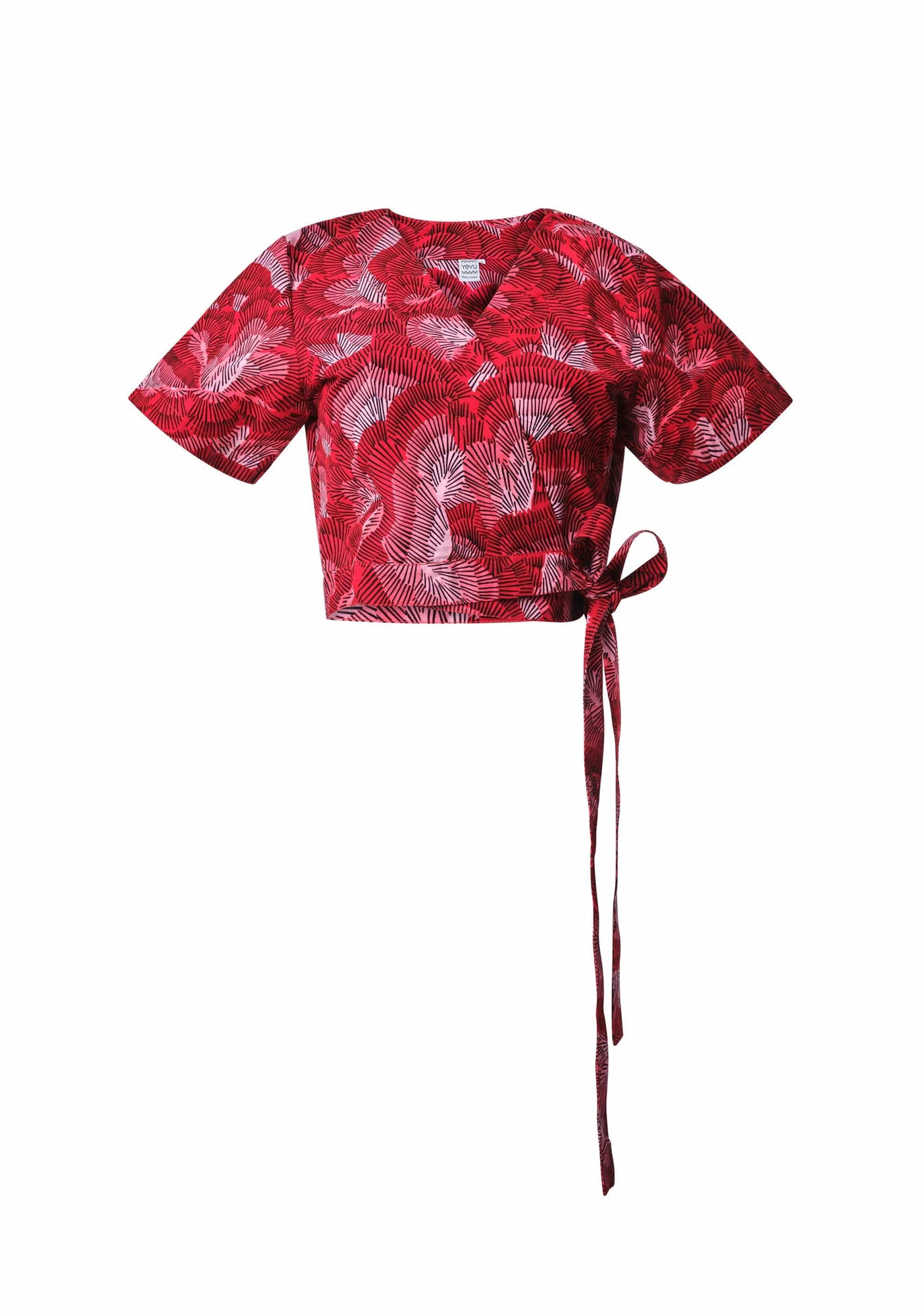 YEVU Women - Top Wrap Top - Red Feathers