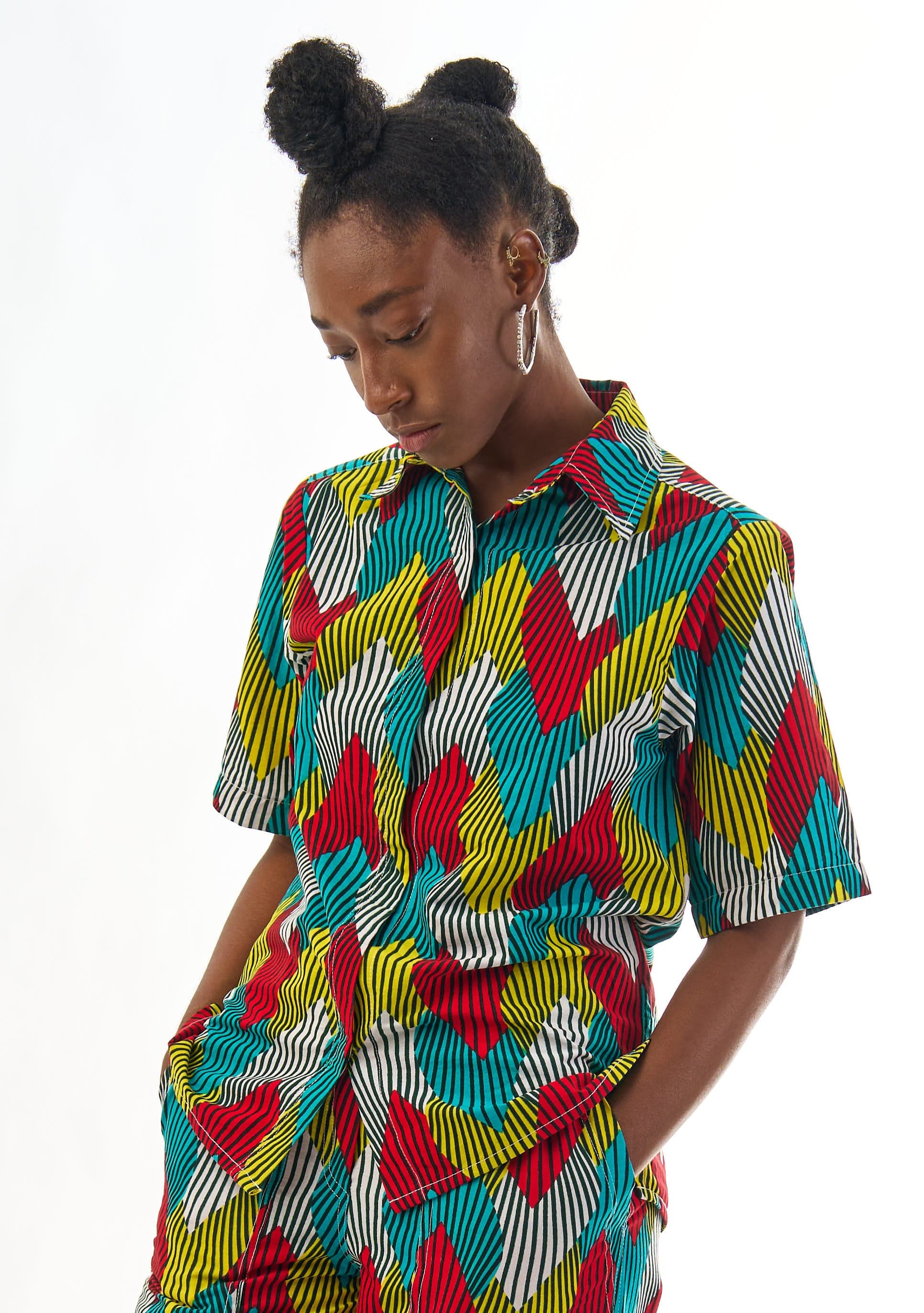 YEVU Women - Top Button Down Shirt - Palms