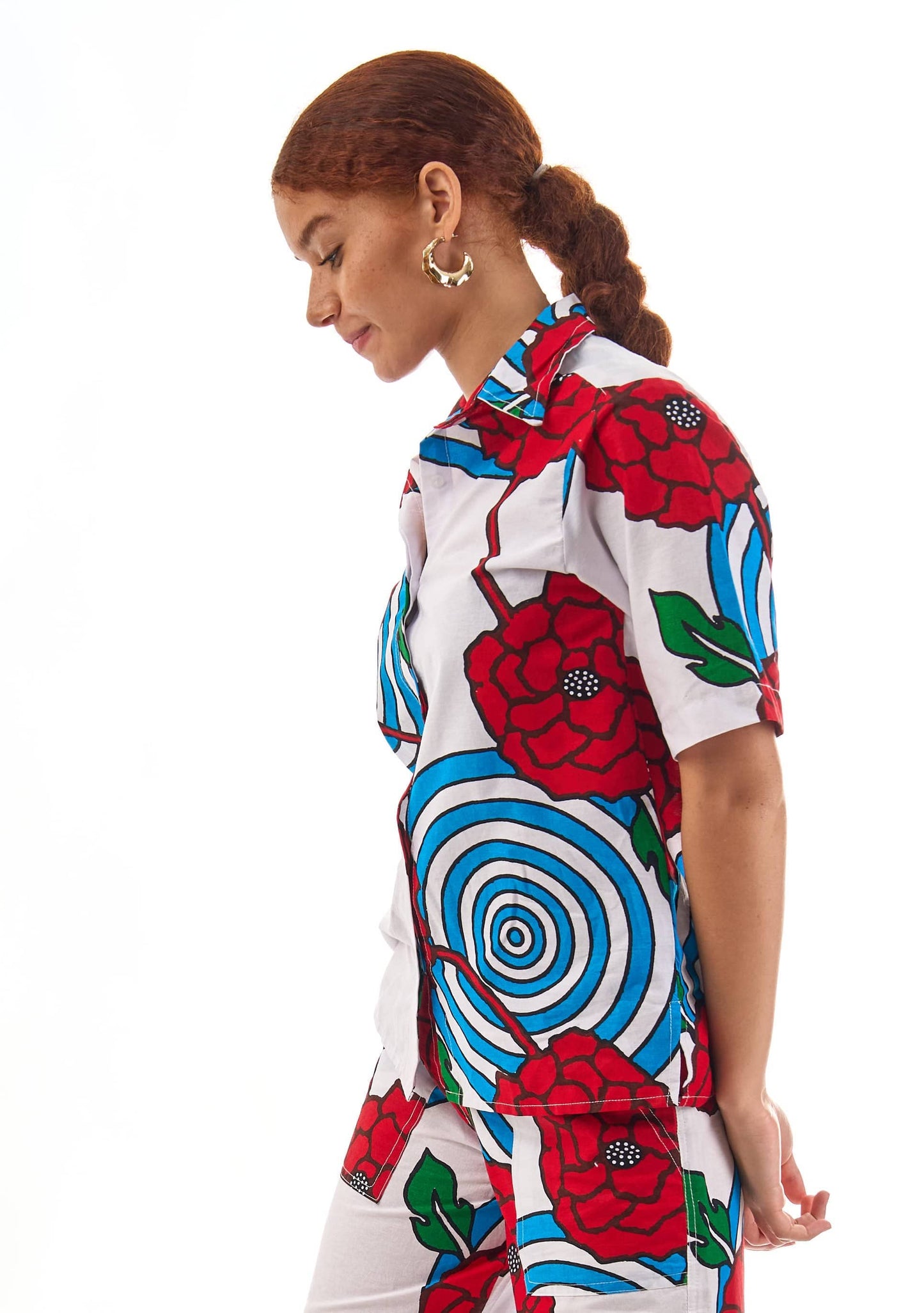 YEVU Women - Top Button Down Shirt - Roses