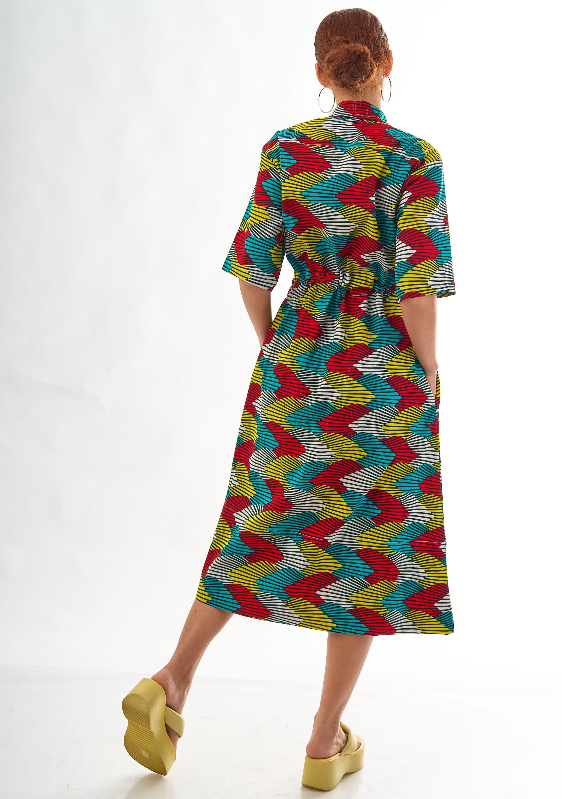 YEVU Women - Dress Drawstring Midi Dress - Palms