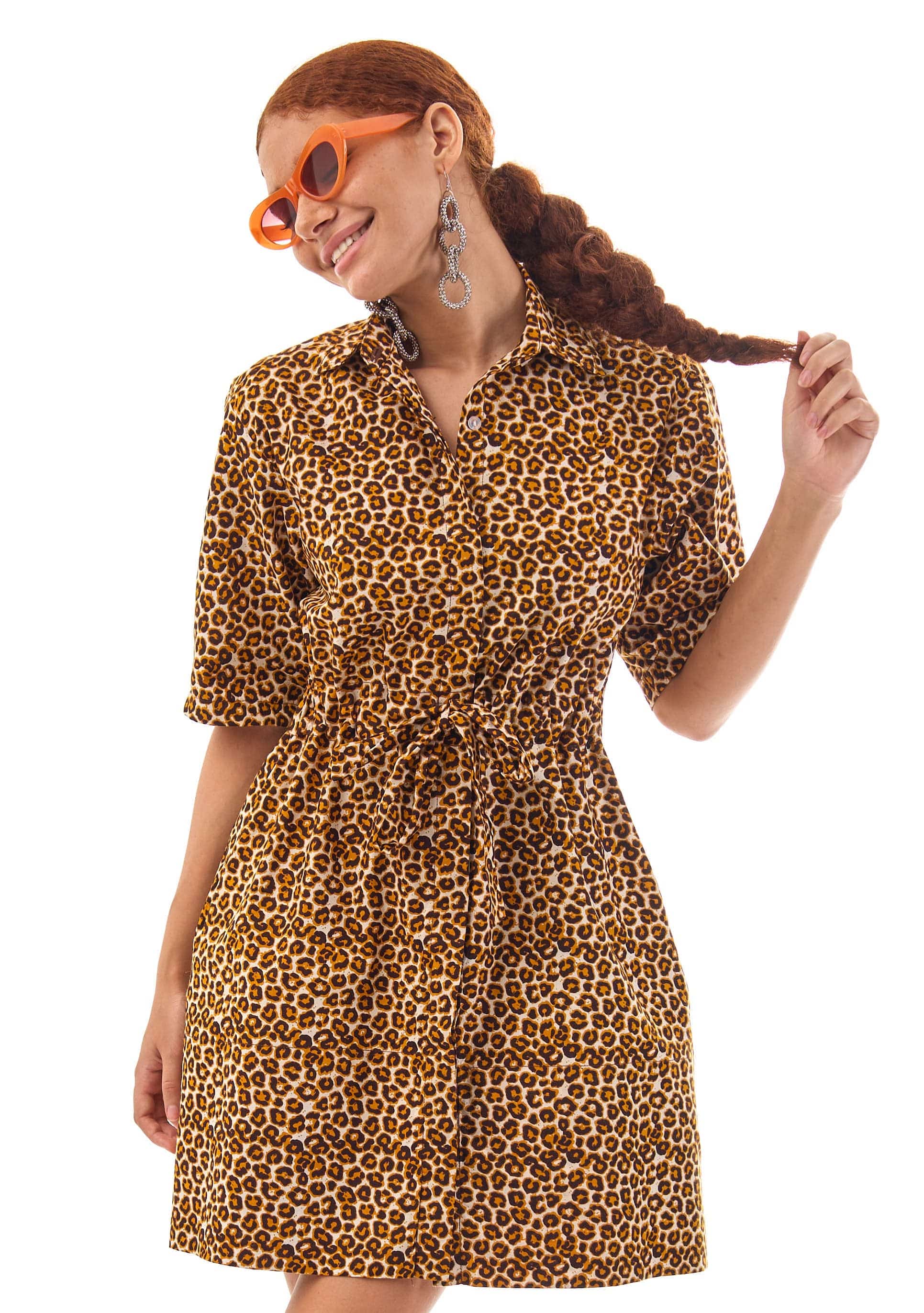 YEVU Women - Dress Half Drawstring Dress - Leopard