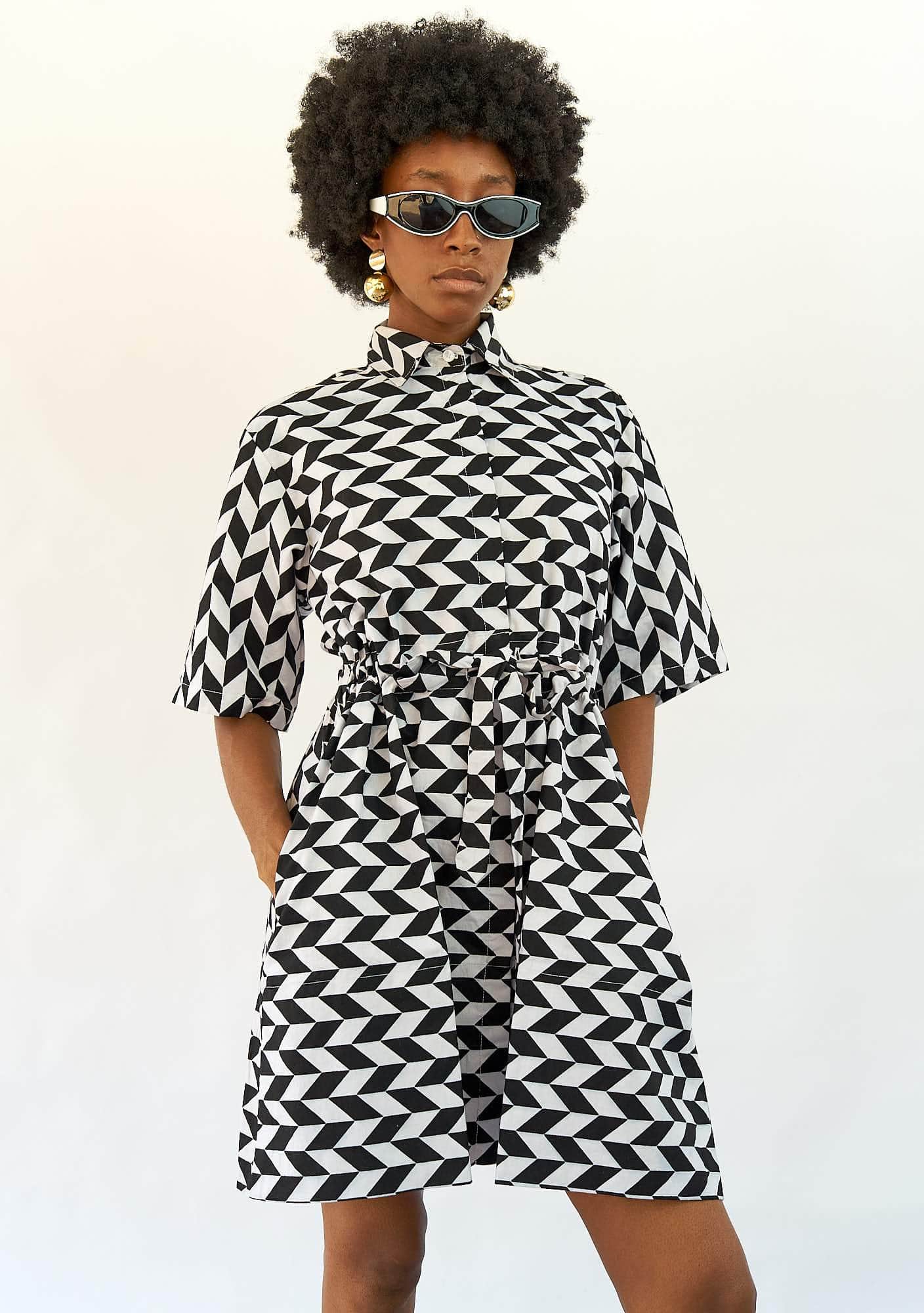 YEVU Women - Dress Half Drawstring Dress - New Mono