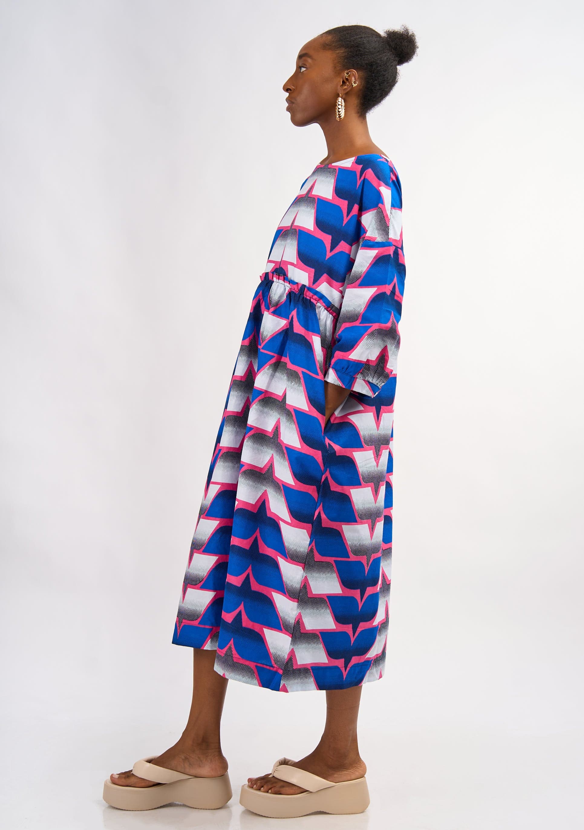 YEVU Women - Dress Midi Smock Dress - Blue Wings